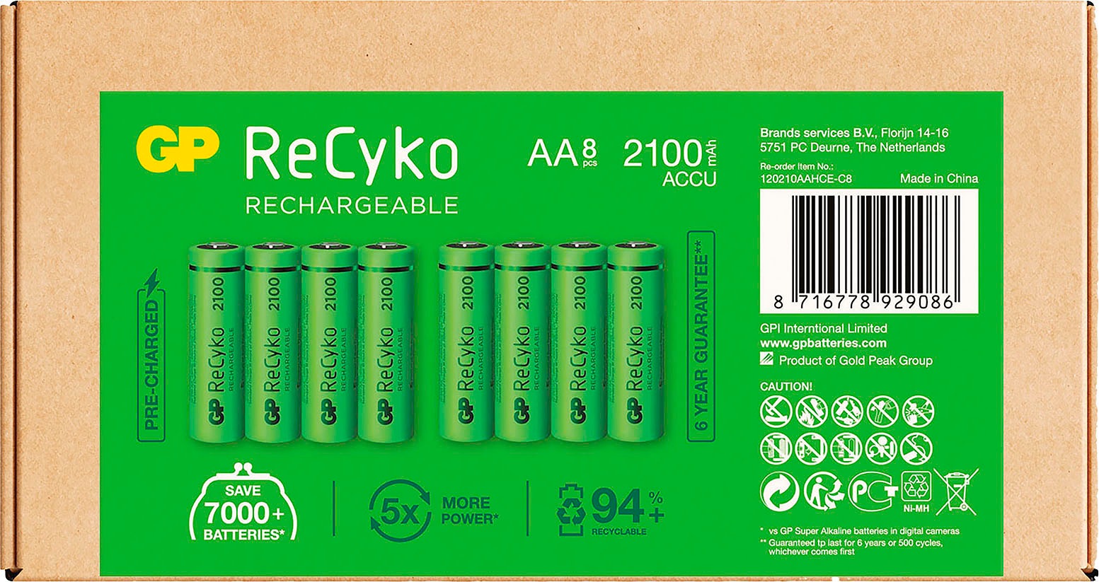 Image of GP Batteries Akku »AA Akku NiMH 2100 mAh ReCyko 1,2V 8 Stück«, Mignon, 2100 mAh bei Ackermann Versand Schweiz