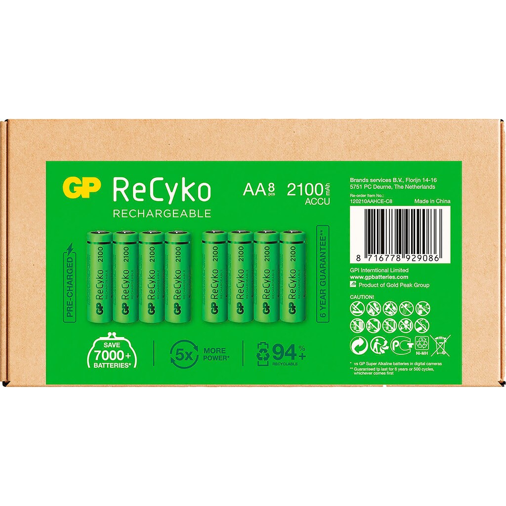 GP Batteries Akku »8er Box AA Akku NiMH 2100 mAh ReCyko 1,2V«, Mignon, 2100 mAh