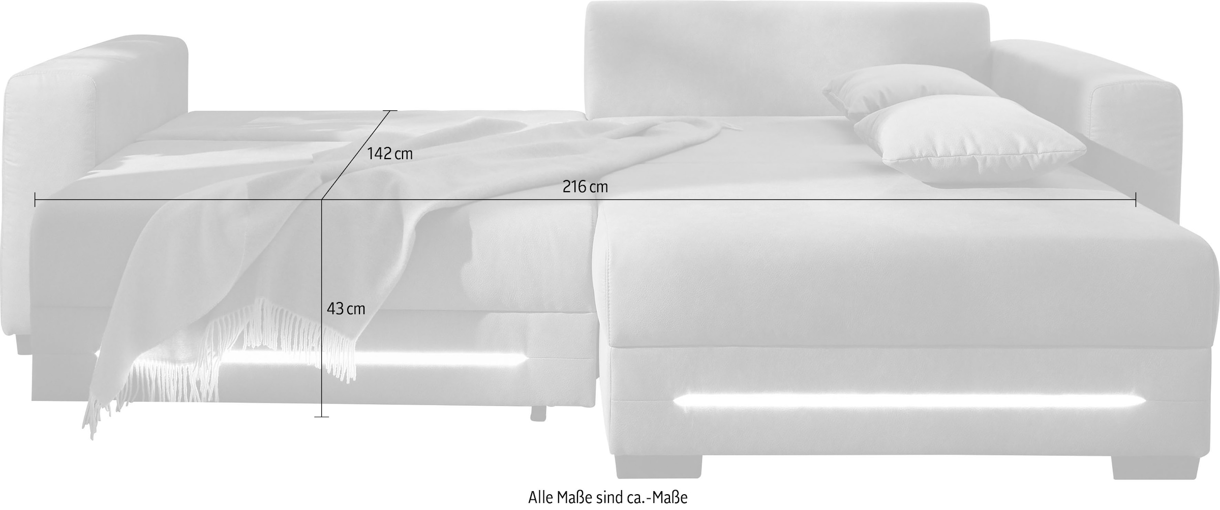 Jockenhöfer Gruppe Canapé d'angle »Spotlight XL L-Form, B: 261 cm« avec fonction couchage, coffre sous le lit, lumière et 2 coussins décoratifs