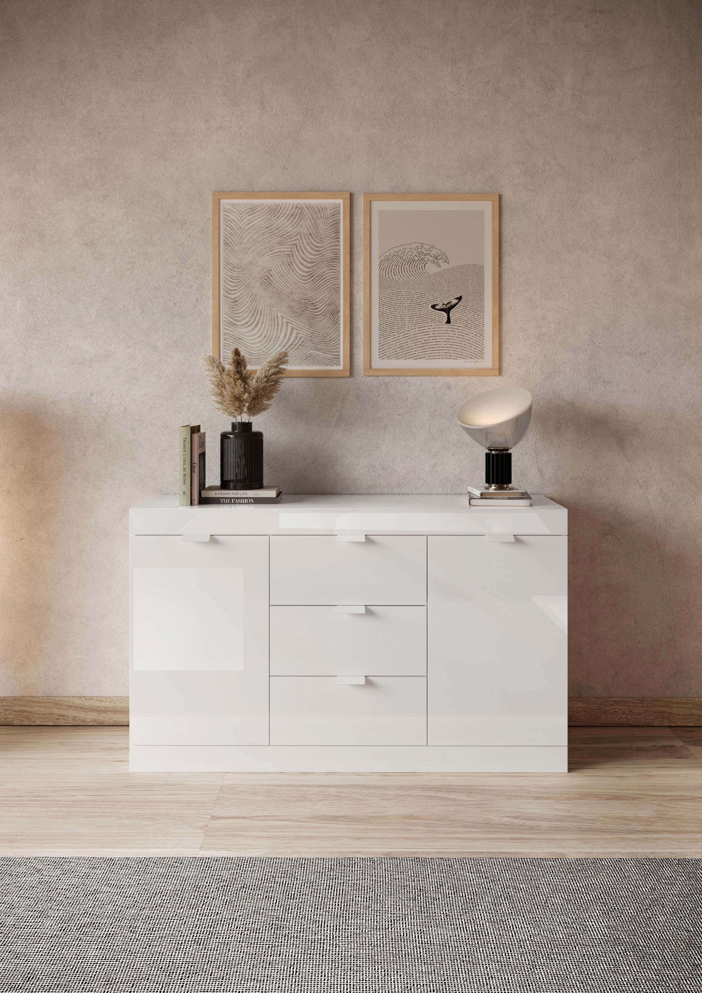 INOSIGN Sideboard »Slim«, Breite 136 cm, weiss Hochglanz Lack