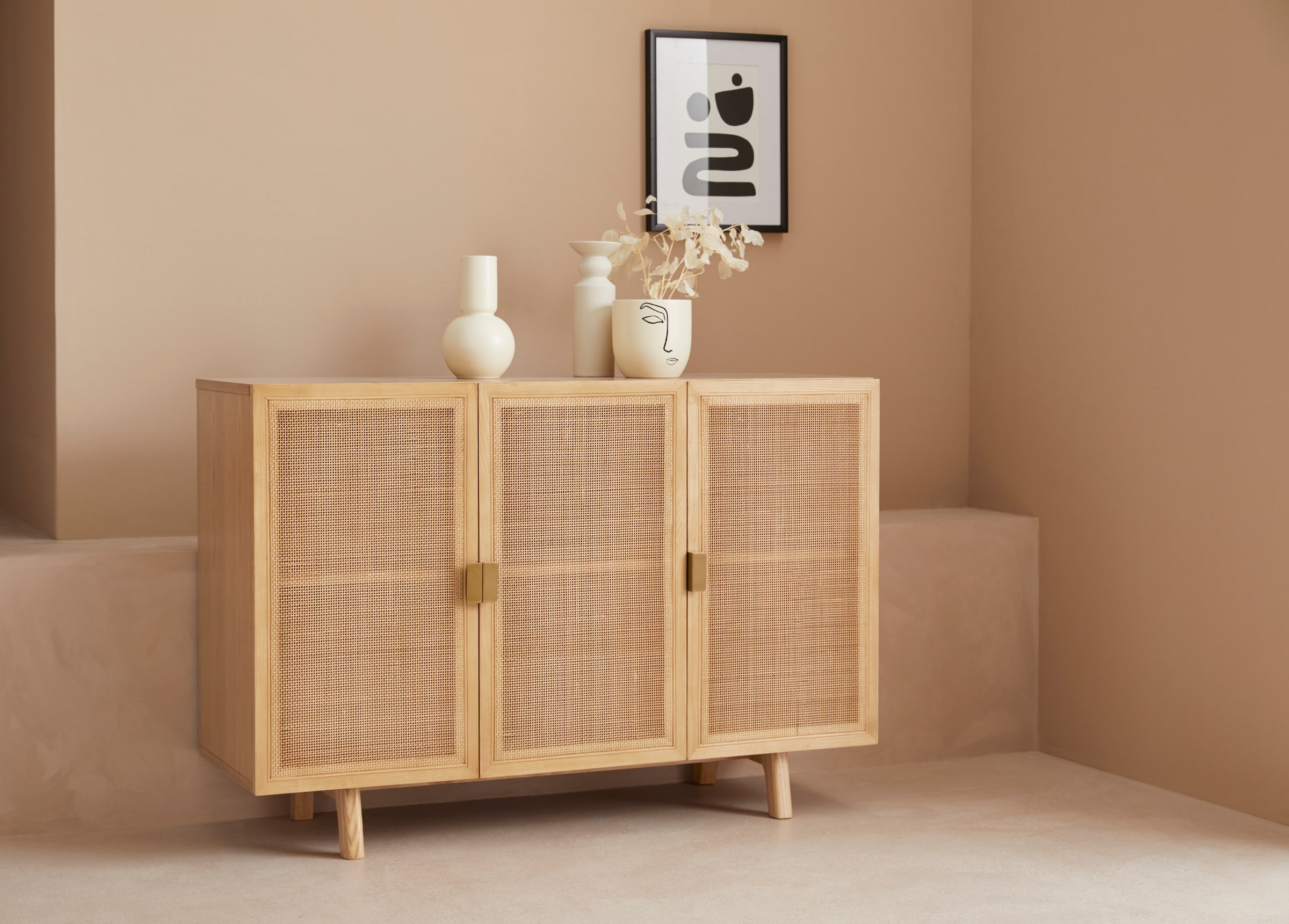 Image of LeGer Home by Lena Gercke Kommode "Lina" Sideboard, Melinoberflächen, Mit Rattan Einsatz, 4 Innenfächer, teilmassiv