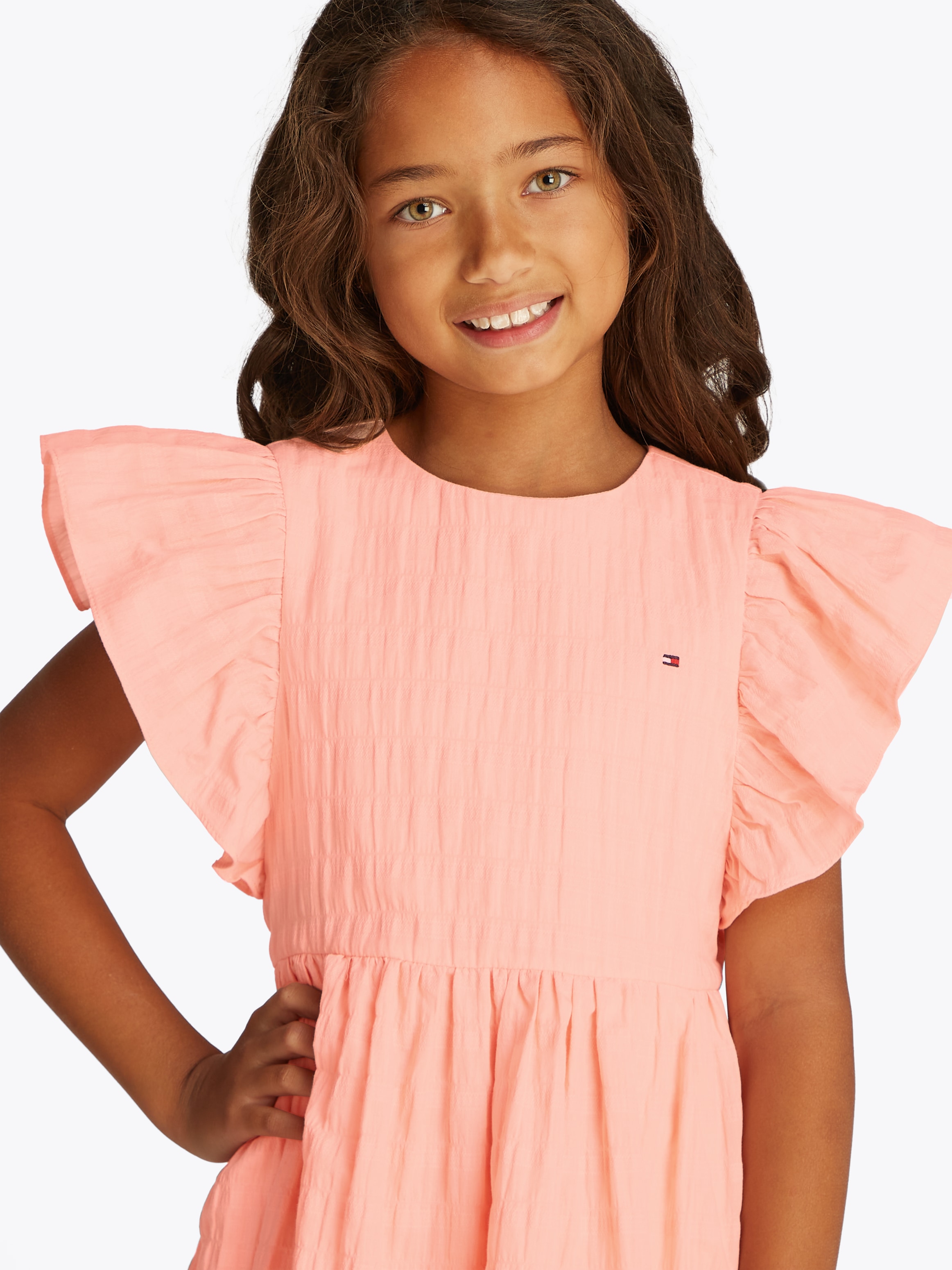 Tommy Hilfiger Sommerkleid »TEXTURED COTTON DRESS SS«, mit Flügelärmeln, mit Struktur