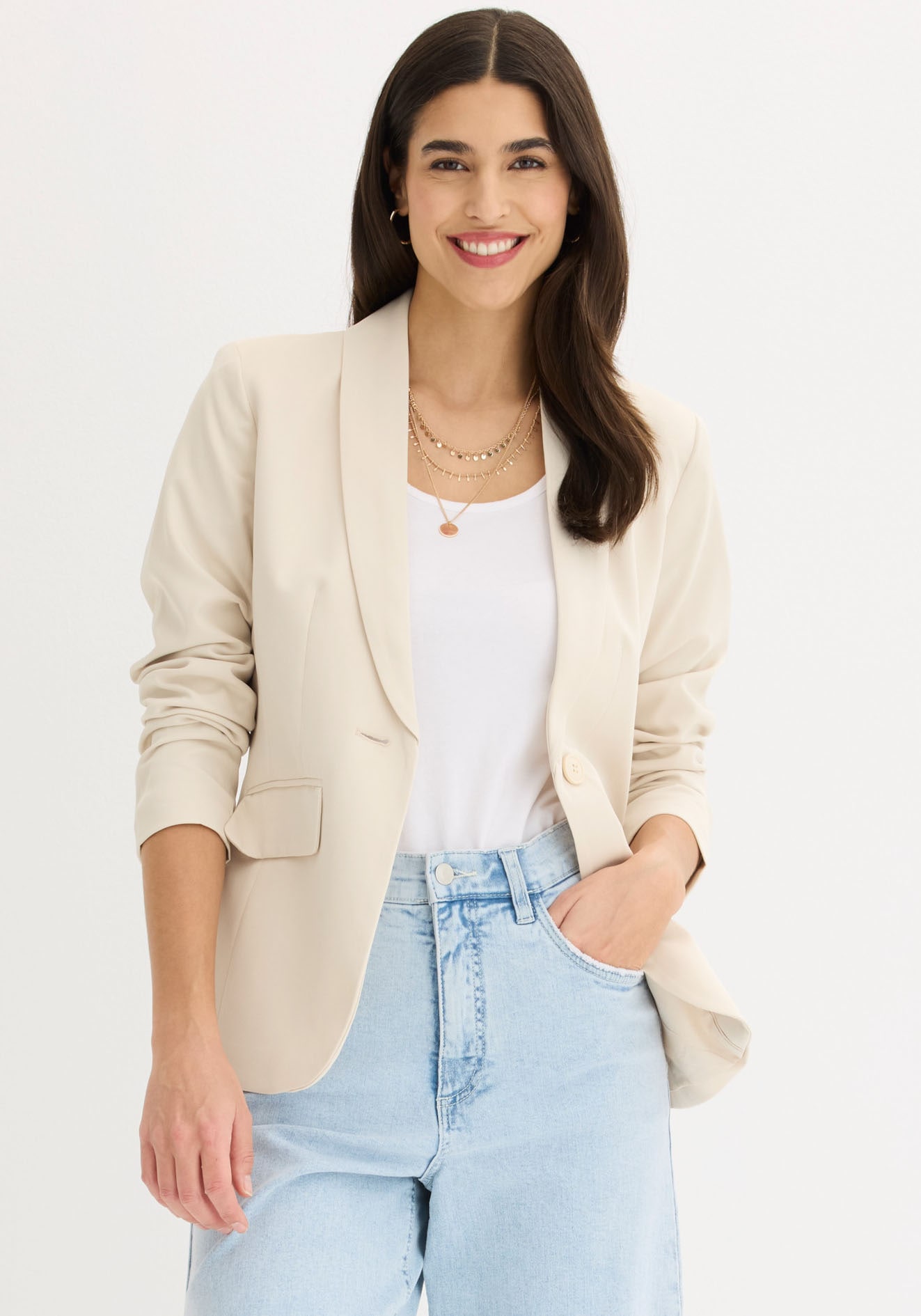 bonprix Jackenblazer eleganter Look, schmale Passform, aus Polyester und Elasthan