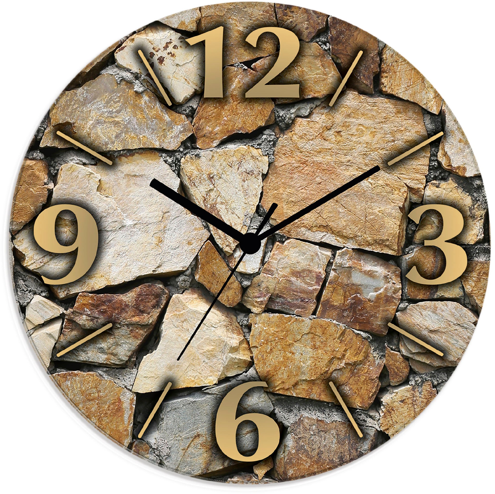 Image of Artland Wanduhr "Braune Steinwand" wahlweise mit Quarz- oder Funkuhrwerk, lautlos ohne Tickgeräusche