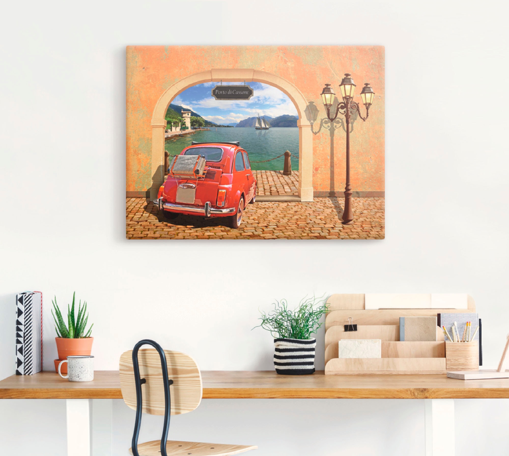Artland Wandbild »Kleiner italienischer Hafen«, Auto, (1 St.), als Leinwandbild, Poster in verschied. Grössen