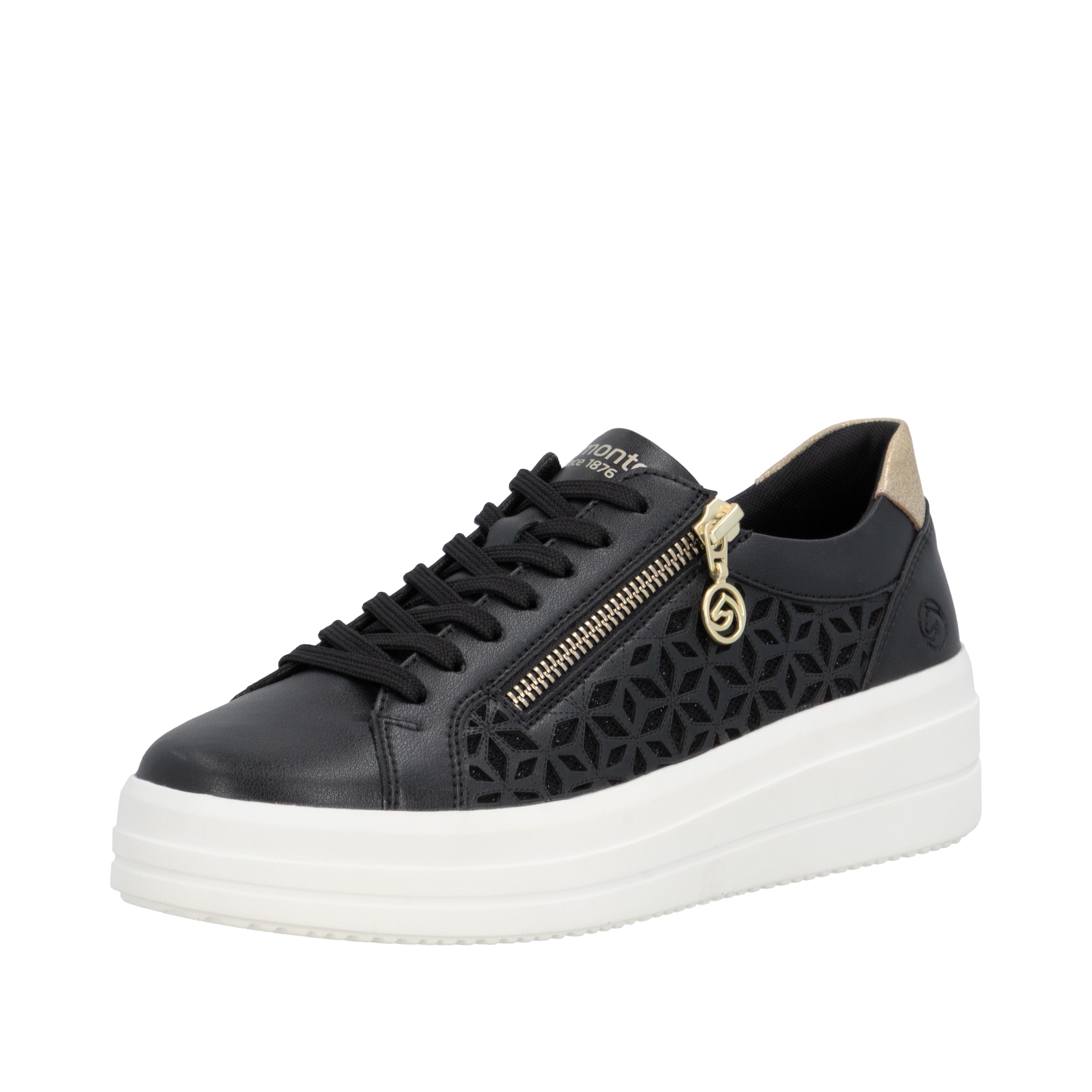 Remonte Baskets à plateforme  chaussure basse, à lacets, avec perforations et fermeture éclair latérale