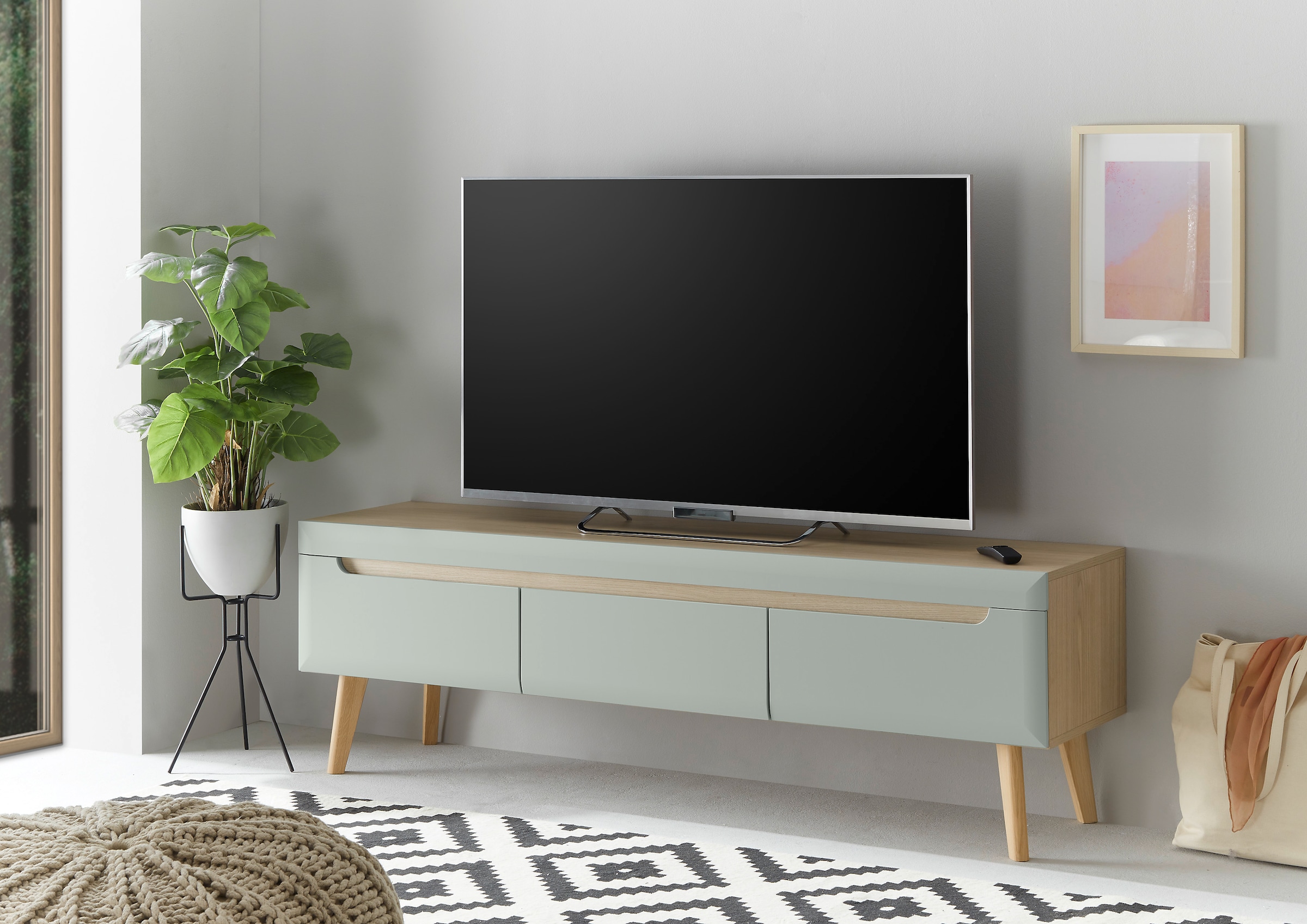 INOSIGN Lowboard »Torge, TV-Unterschrank, TV-Kommode, Fernsehschrank, TV-Board«, (1 St.), abgeschrägte Füsse, drei Farben, Scandi Design, 160 cm breit