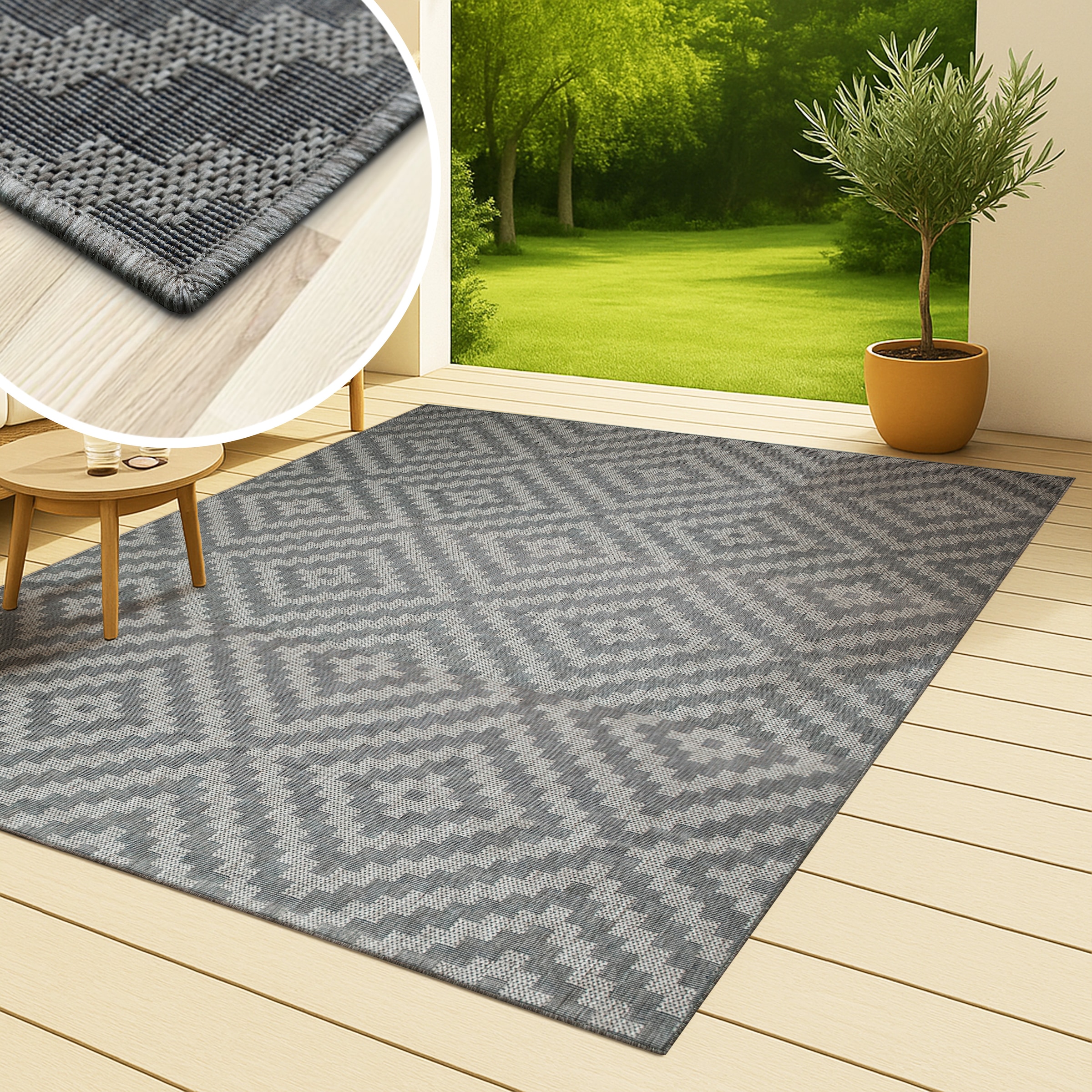 my home Teppich »Cordoba auch als Läufer erhältlich«, rechteckig, 3 mm Höhe, In- und Outdoor geeignet, Sisal-Optik, Wetterfest & UV-beständig, Boho
