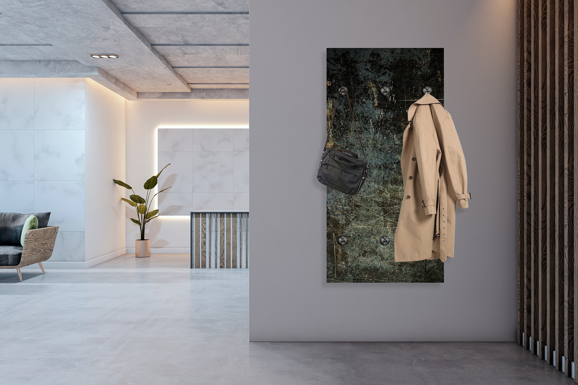 queence Porte-manteau mural »Beton Optik Abstrakt« 1 cuis tlg. panneau mural en acrylique avec 6 crochets en acier inoxydable noir mat