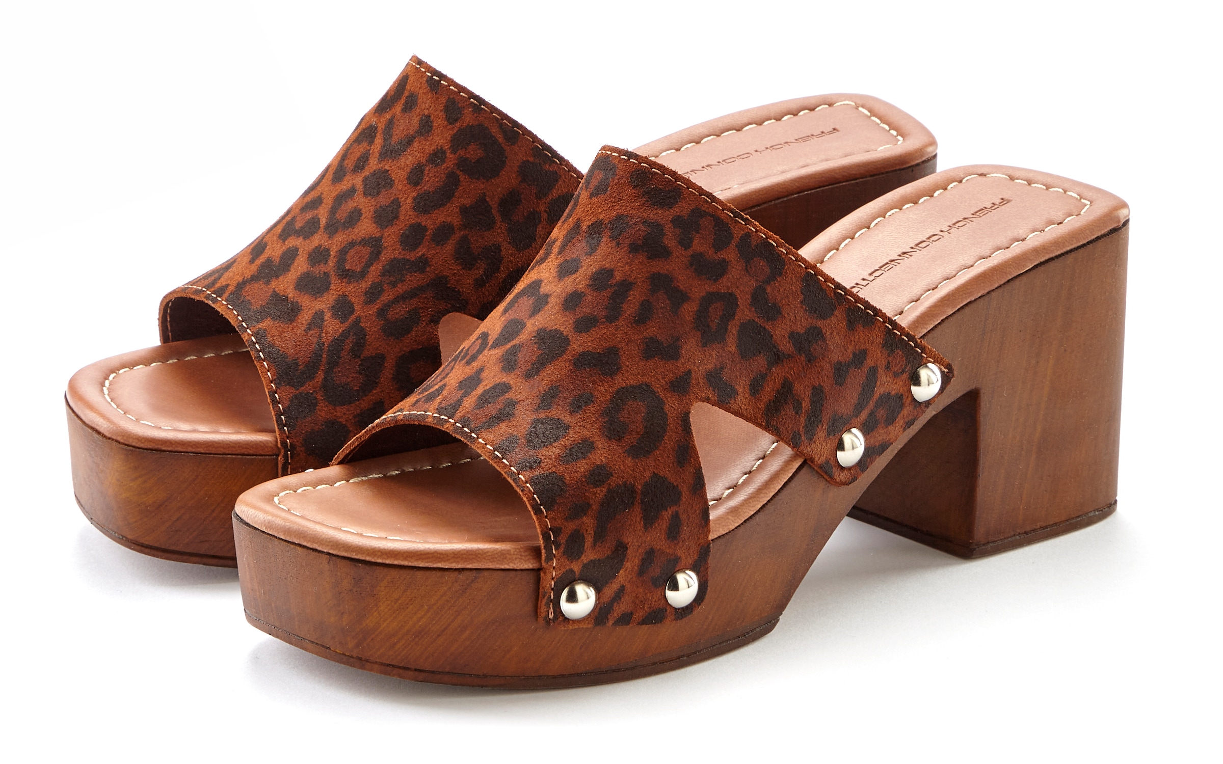 Image of French Connection Pantolette "Mule, Sandale, offener Schuh, Sommerschuhe, Lederpantolette" aus Leder mit Blockabsatz und Plateausohle