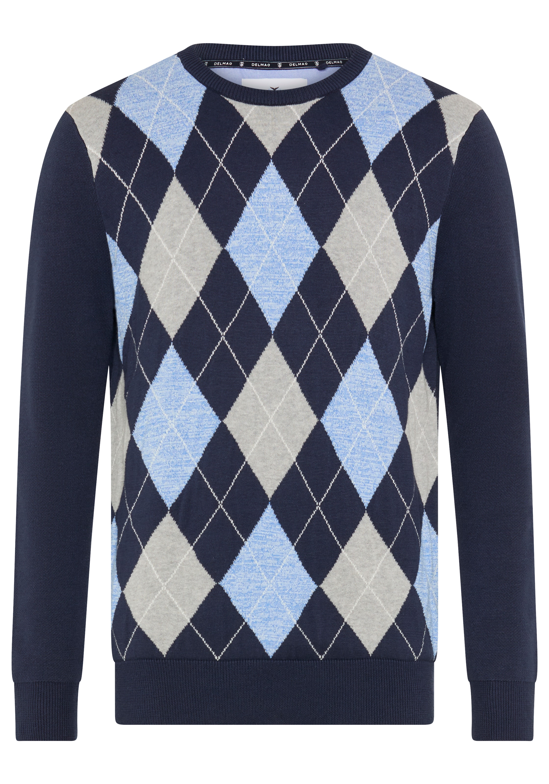 DELMAO Pull à col rond »Trendiger Style !« maille fine avec motif losanges, idéal pour la mi-saison
