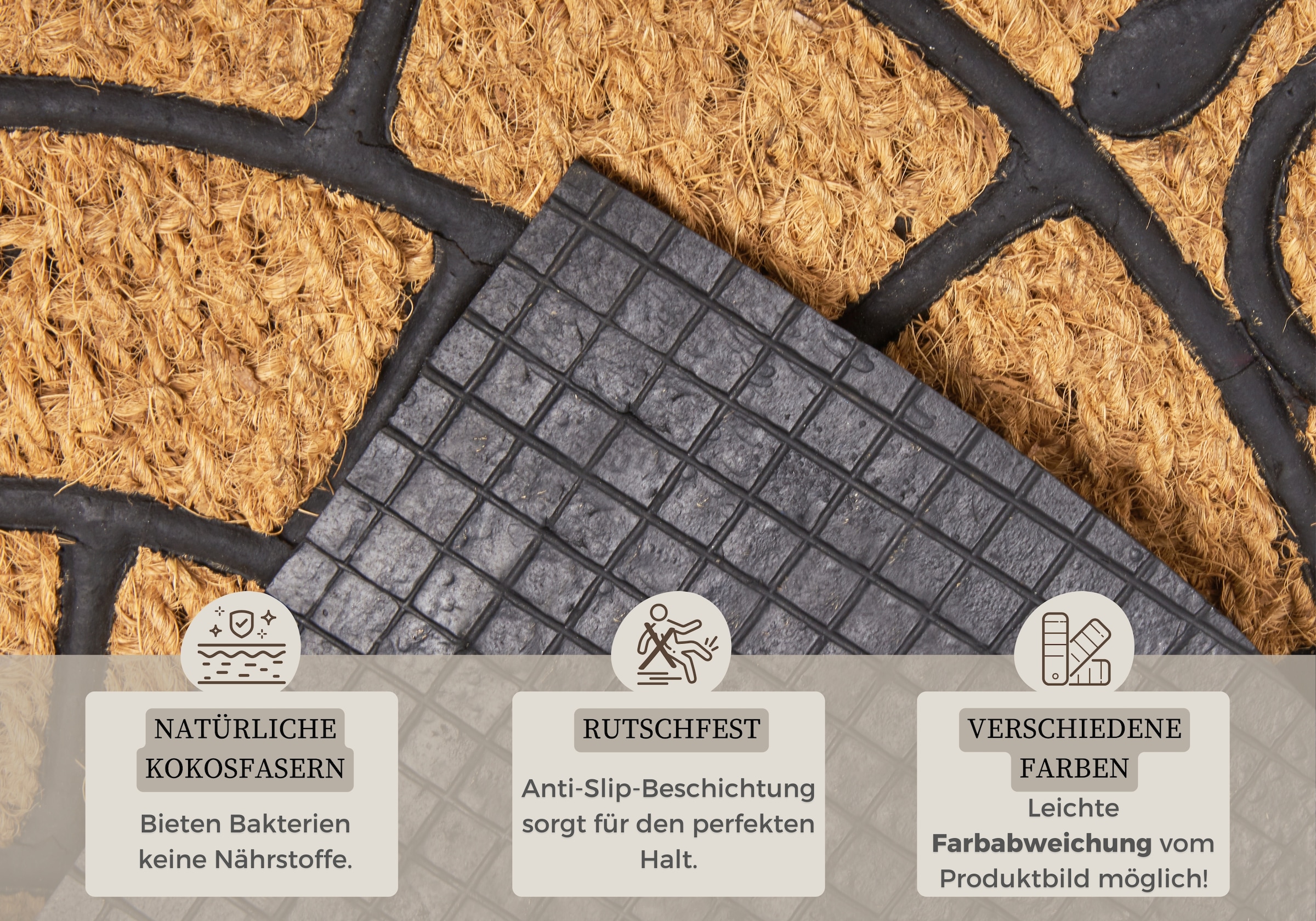 HANSE Home Fussmatte »Kokos, Türmatte«, halbrund, 8 mm Höhe, Kokos, Gummi, Schmutzfangmatte, Outdoor, Rutschfest, Innen, Kokosmatte