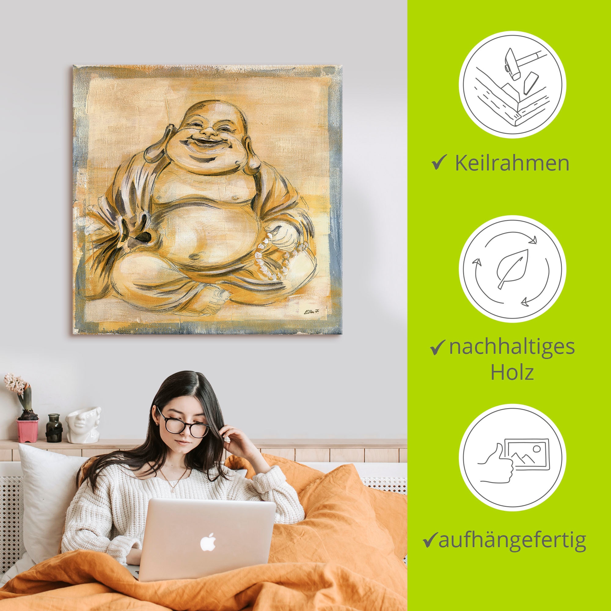 Artland Wandbild »Fröhlicher Buddha I«, Religion, (1 St.), als Leinwandbild, Poster, Wandaufkleber in verschied. Grössen
