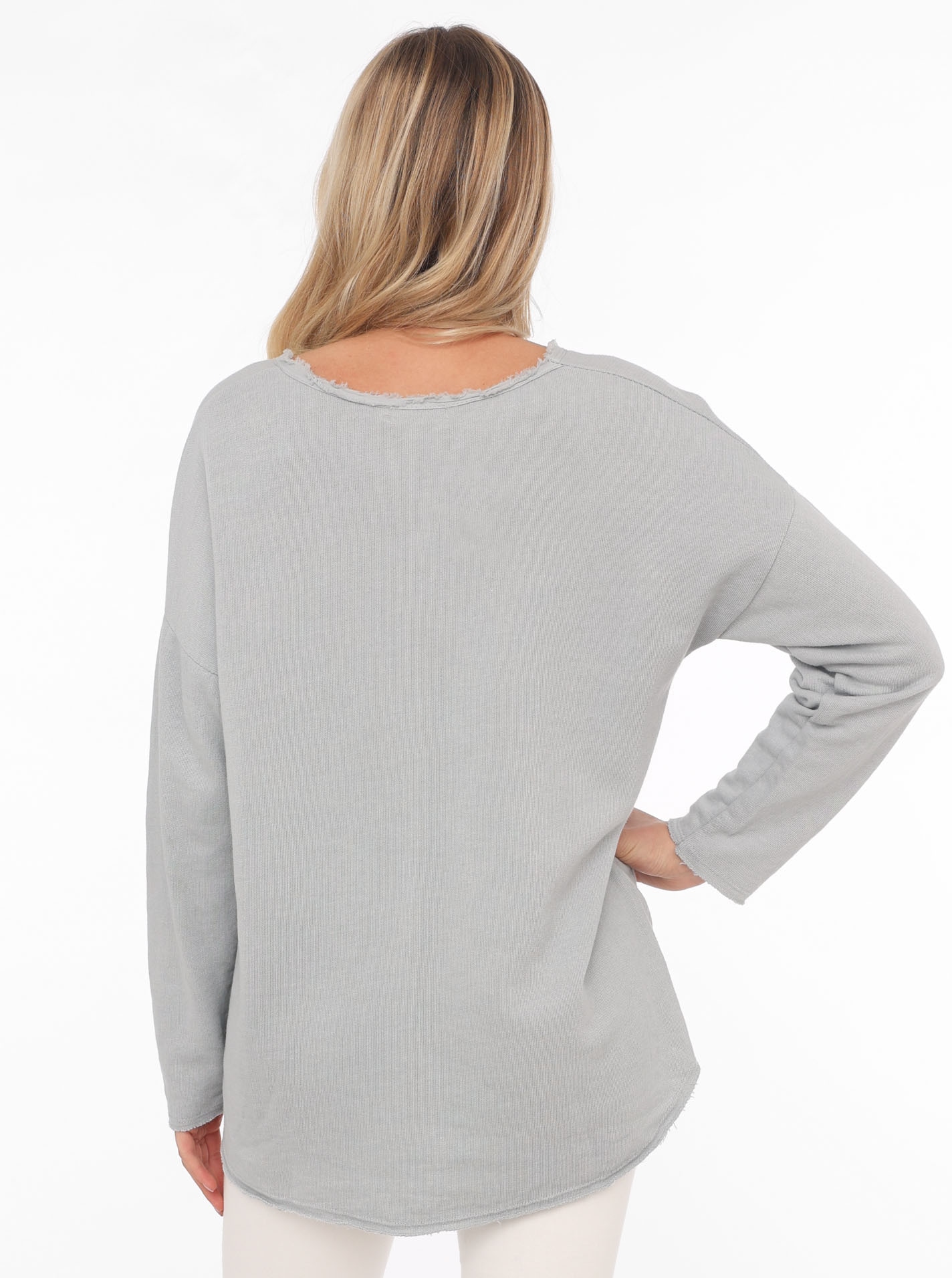 Zwillingsherz Sweatshirt »"Positive Mind"«, Mit V-Ausschnitt im Used Look und Stempeldruck