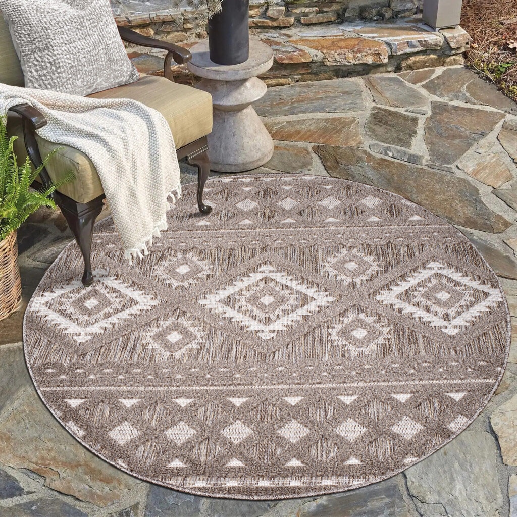 Image of Carpet City Teppich "In-& Outdoorteppich Santorini 435, 3D-Effekt, Boho-Look" rund 5 mm Höhe Wetterfest & UV-beständig für Terrasse, Balkon, Küche, Flur
