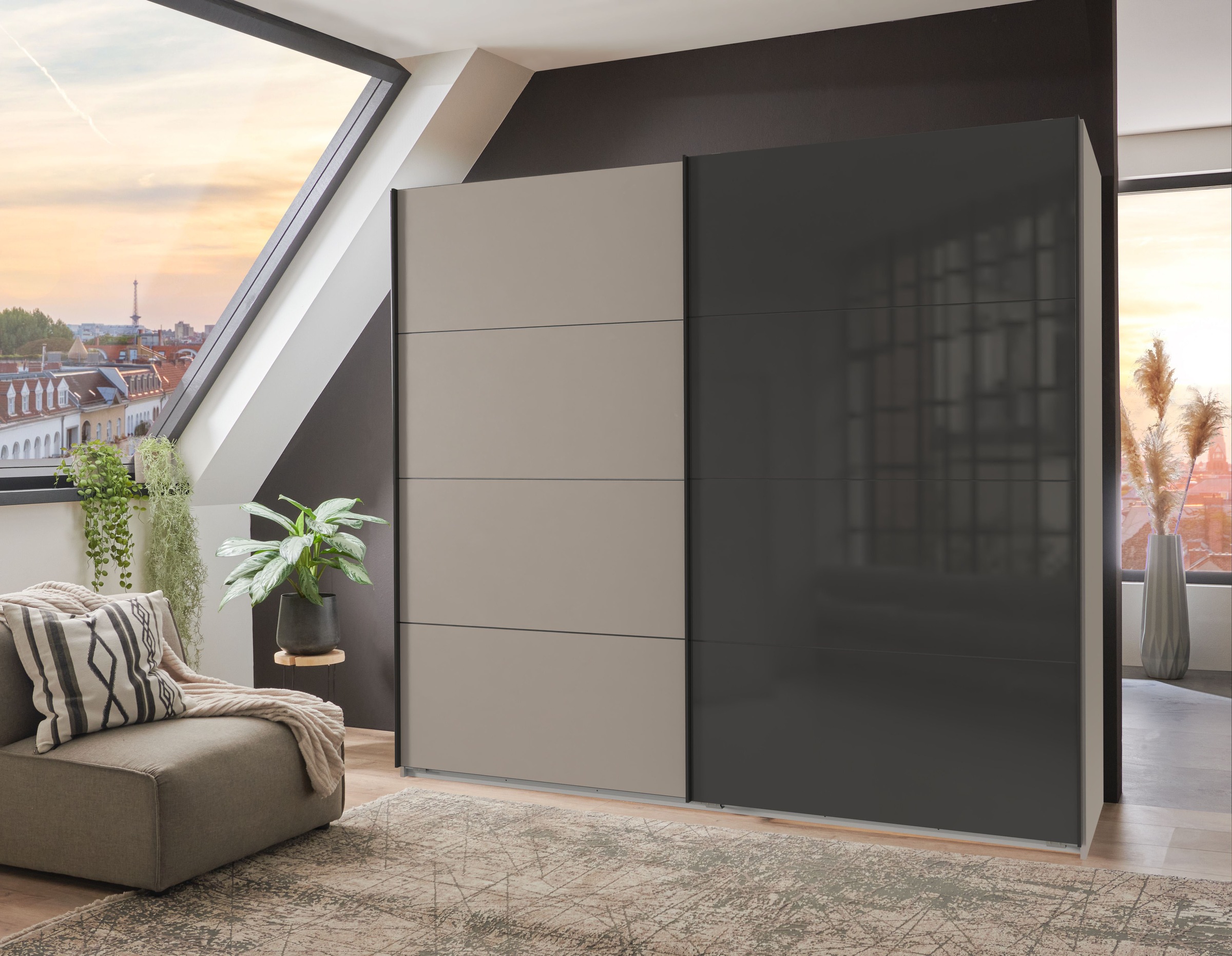 Wimex Armoires à vêtements »Tilburg, Metallgriffe, Made in Germany« Breite 270cm wahlweise mit 2 oder 3 Türen,  mit Schwebetüren, jeweils 1 Glaselement, 180, 225 oder 270cm breit