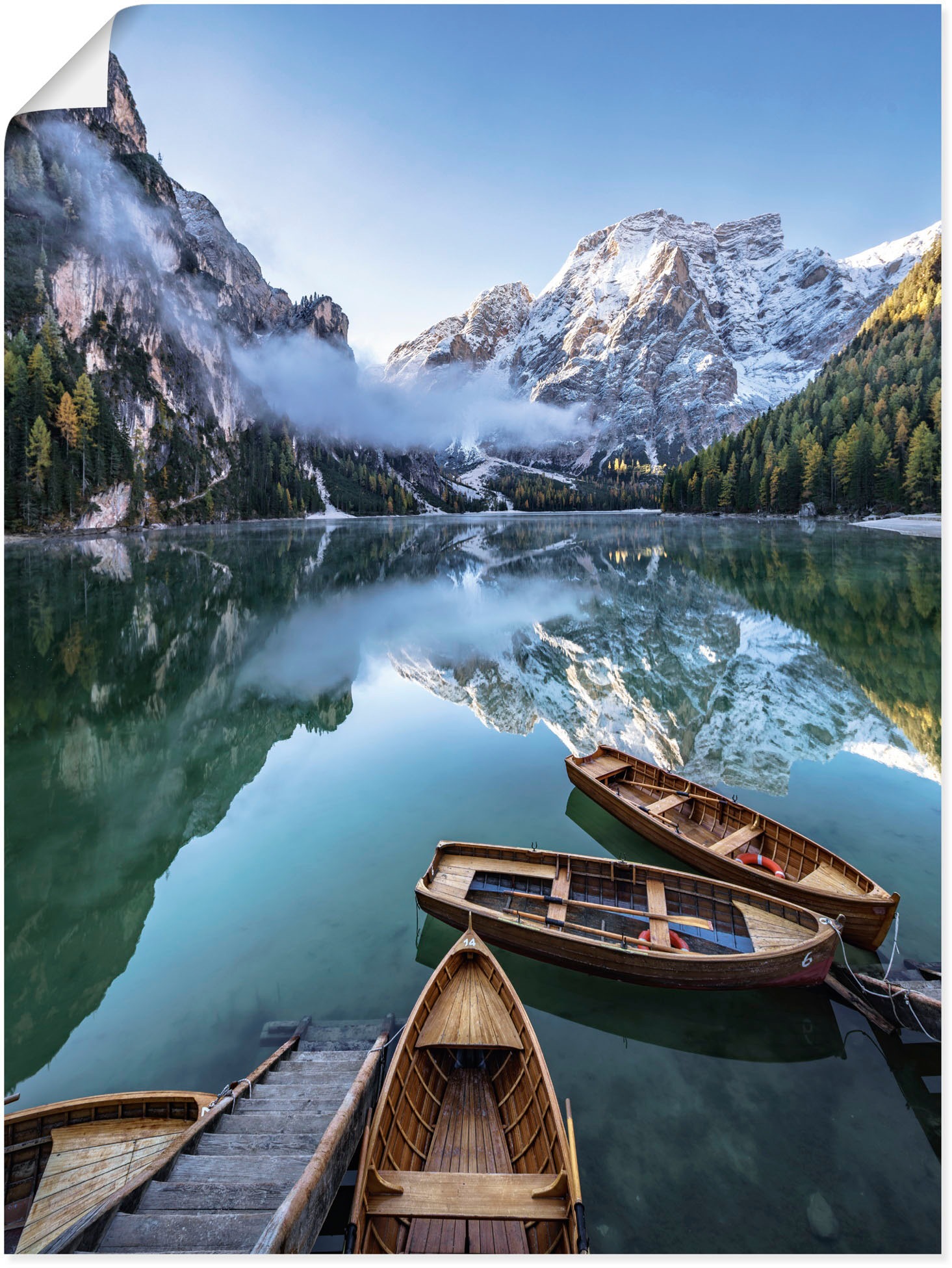 Image of Artland Wandbild »Pragser Wildsee in Südtirol«, Bilder von Booten & Schiffen, (1 St.), in vielen Grössen & Produktarten - Alubild / Outdoorbild für den Aussenbereich, Leinwandbild, Poster, Wandaufkleber / Wandtattoo auch für Badezimmer geeignet bei Ackerm