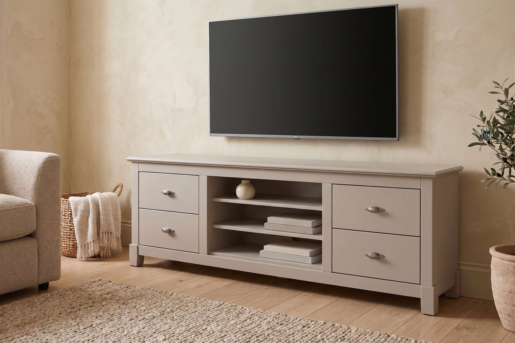 GOODproduct Table basse »Rauna, TV-Bank, TV-Kommode, Landhausstil« Largeur 200 cm, bois massif certifié FSC®, pin