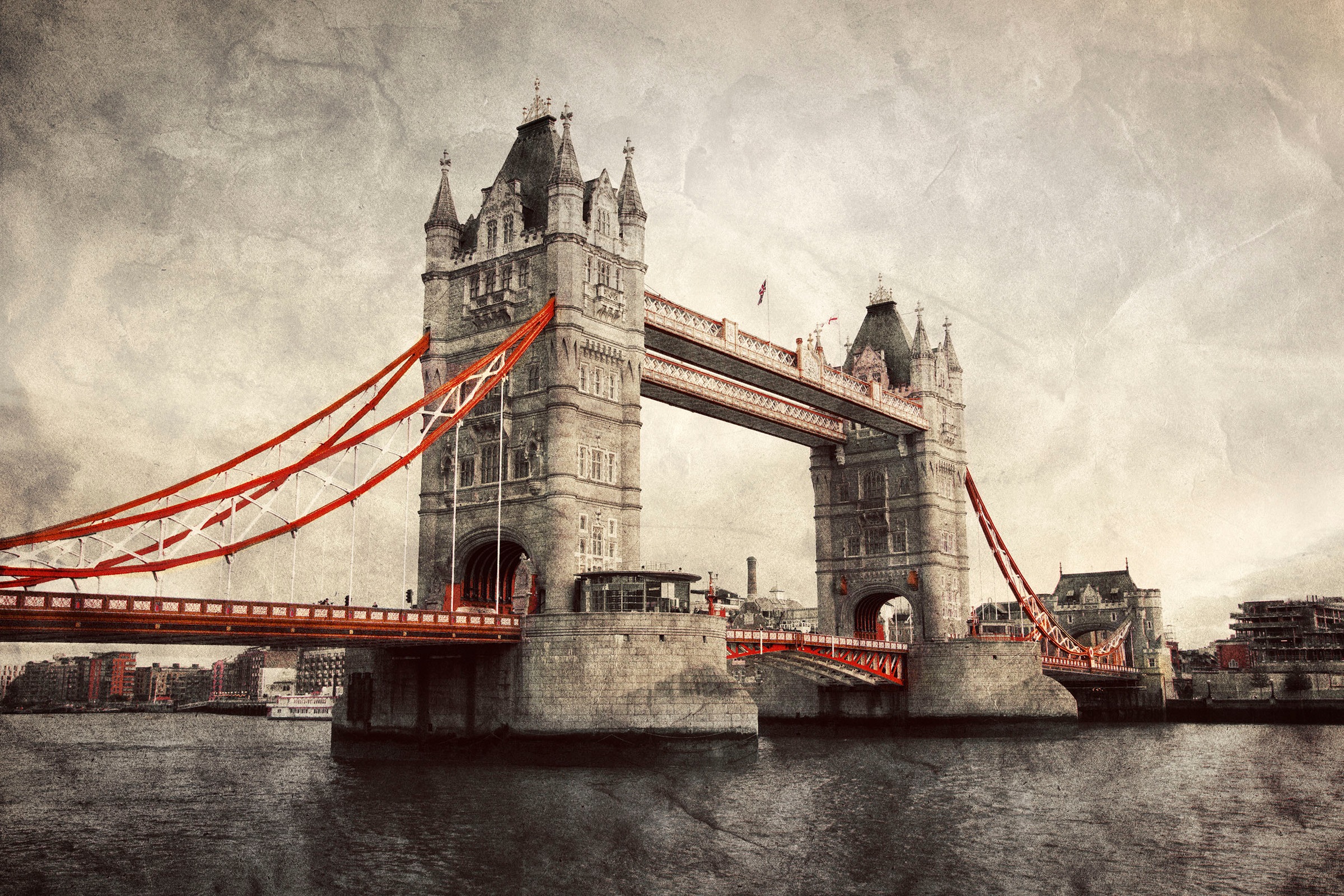 Image of queence Leinwandbild "Tower Bridge" Brücken Grossbritannien Kunst London Modern Rain Schwarz-Weiss Städte Premium-Leinwandstoff, Handarbeit aus Deutschland