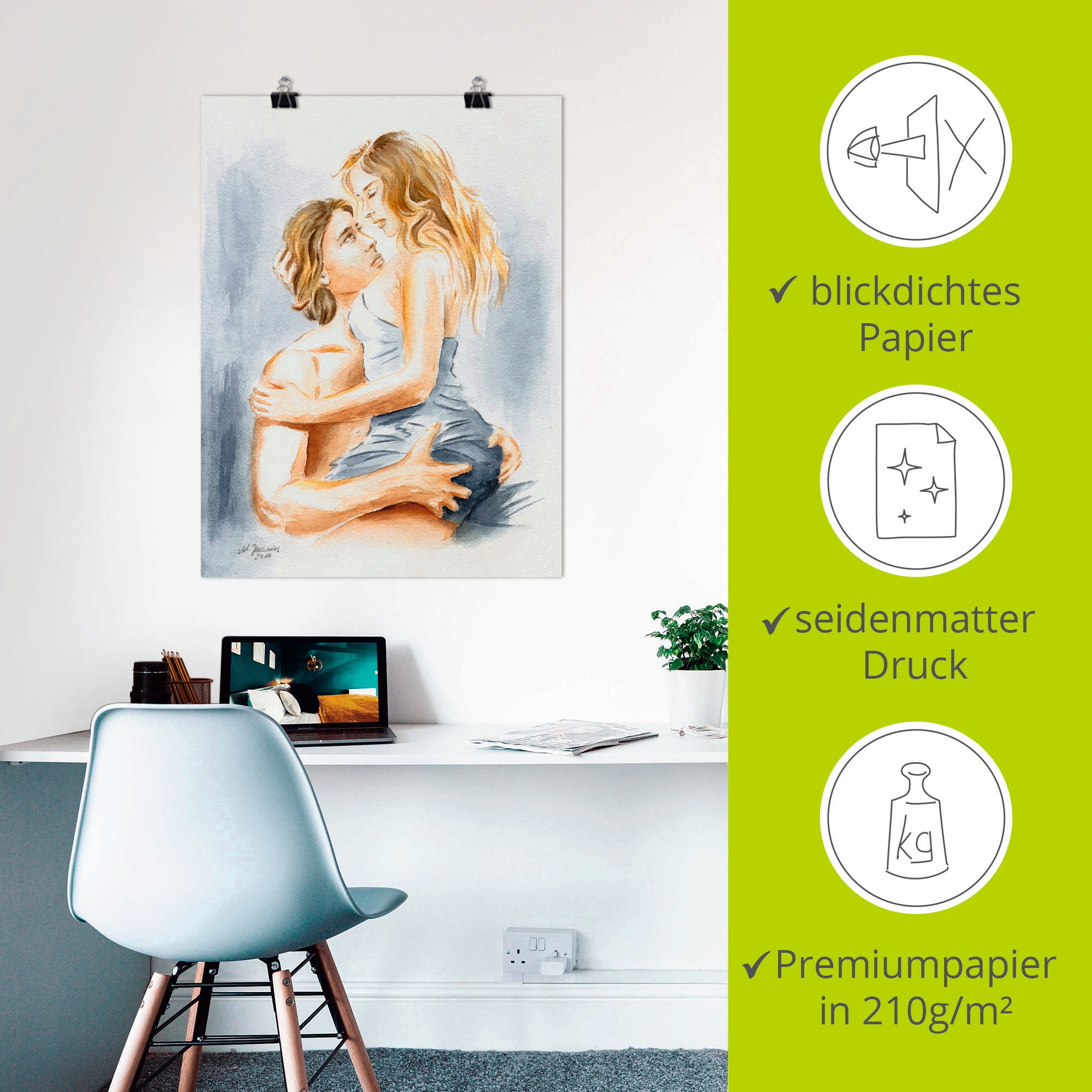 Artland Wandbild »Verliebtes Pärchen - erotisches Aquarell«, Paar, (1 St.), als Leinwandbild, Poster in verschied. Grössen