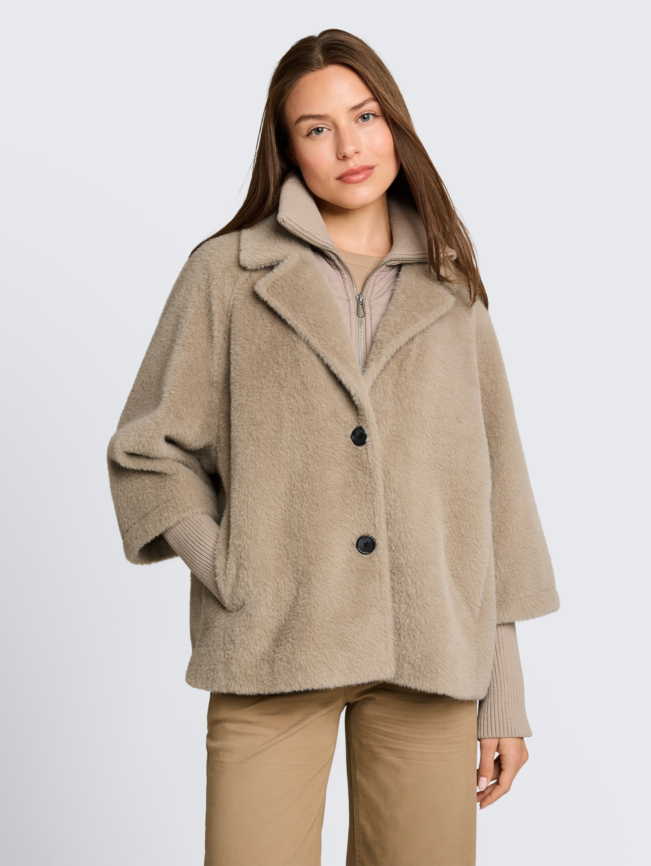 Image of TOM TAILOR Fellimitatjacke "Regular" ohne Kapuze mit Reverskragen und Stehkragen-Inlay und Knopfleiste