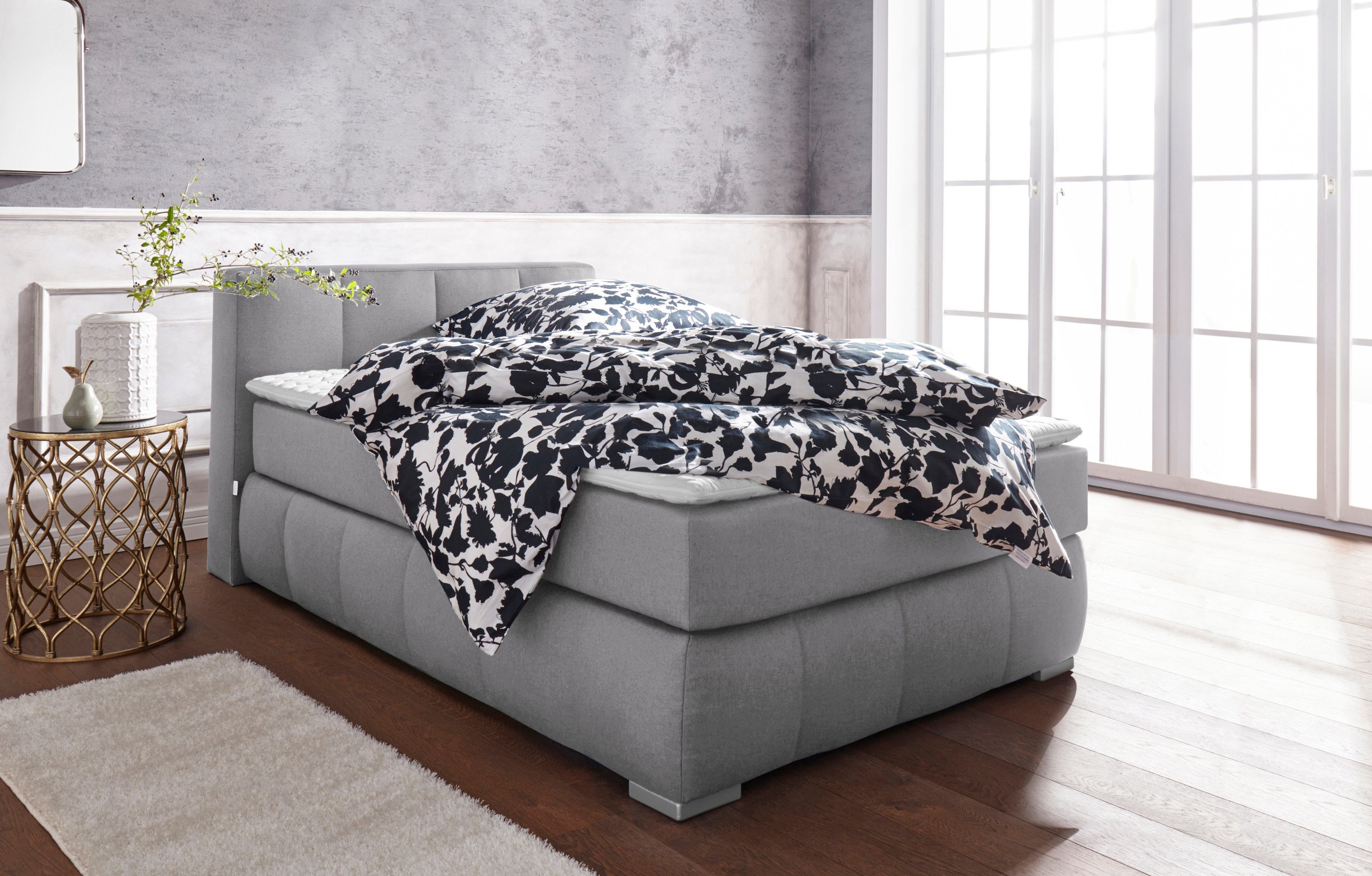Home affaire Lit boxspring »Chelles« incl. topper, en XXL longueur 220 cm, boîte inférieure avec légère courbure