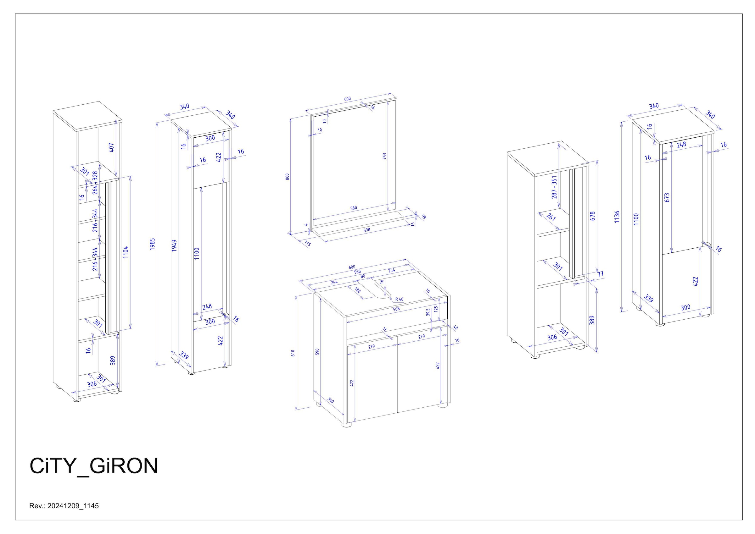 Home affaire Badmöbel-Set »CITY/ GIRON, Bad im zeitlosen Design, 4-teiliges Badezimmer« Set, 4 Stk. tlg.