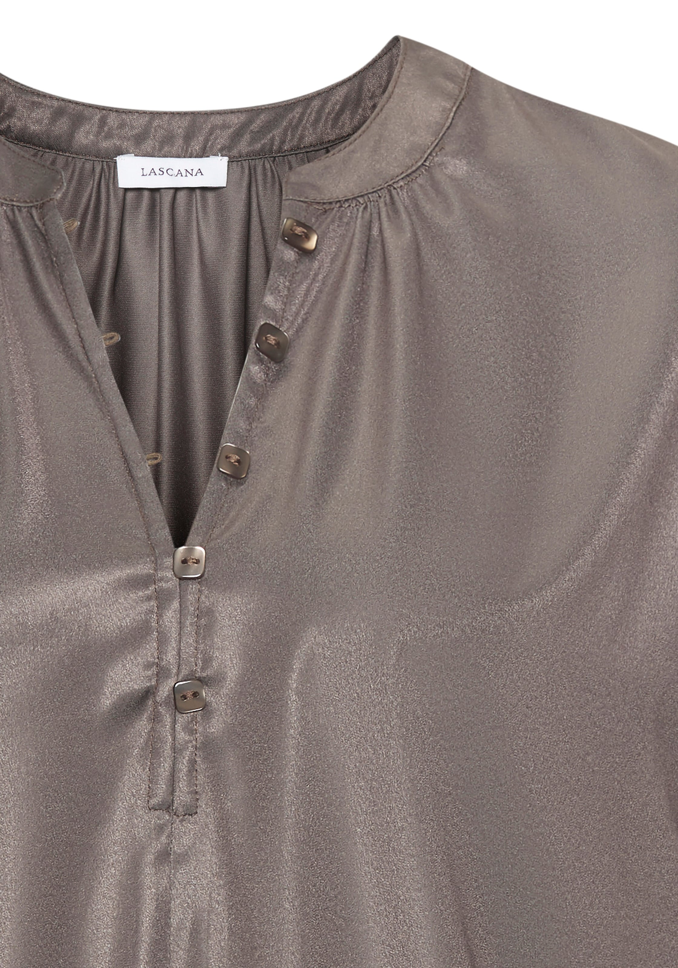 LASCANA Chemise en satin à manches courtes, blouse avec patte de boutonnage partielle, élégante et festive