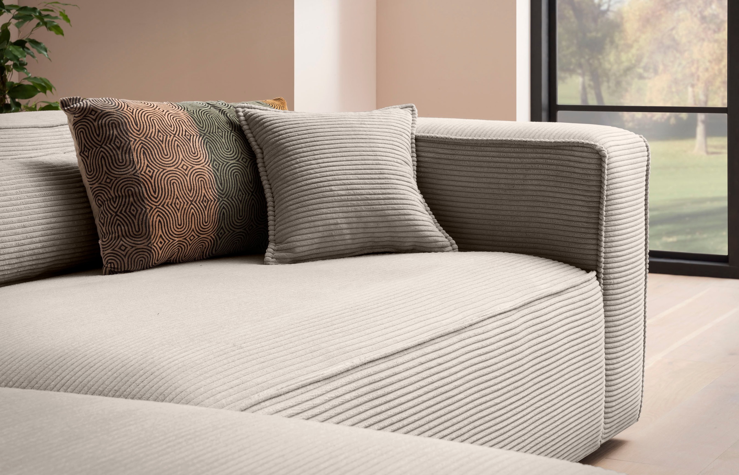 LeGer Home by Lena Gercke Polsterecke »PIARA XXL, L-Form, Schlaffunktion, Cord, Leinenoptik o. Strukturstoff«, Hocker stellbar zum Schlafsofa (Krokodilverbinder), tiefe Sitzfläche