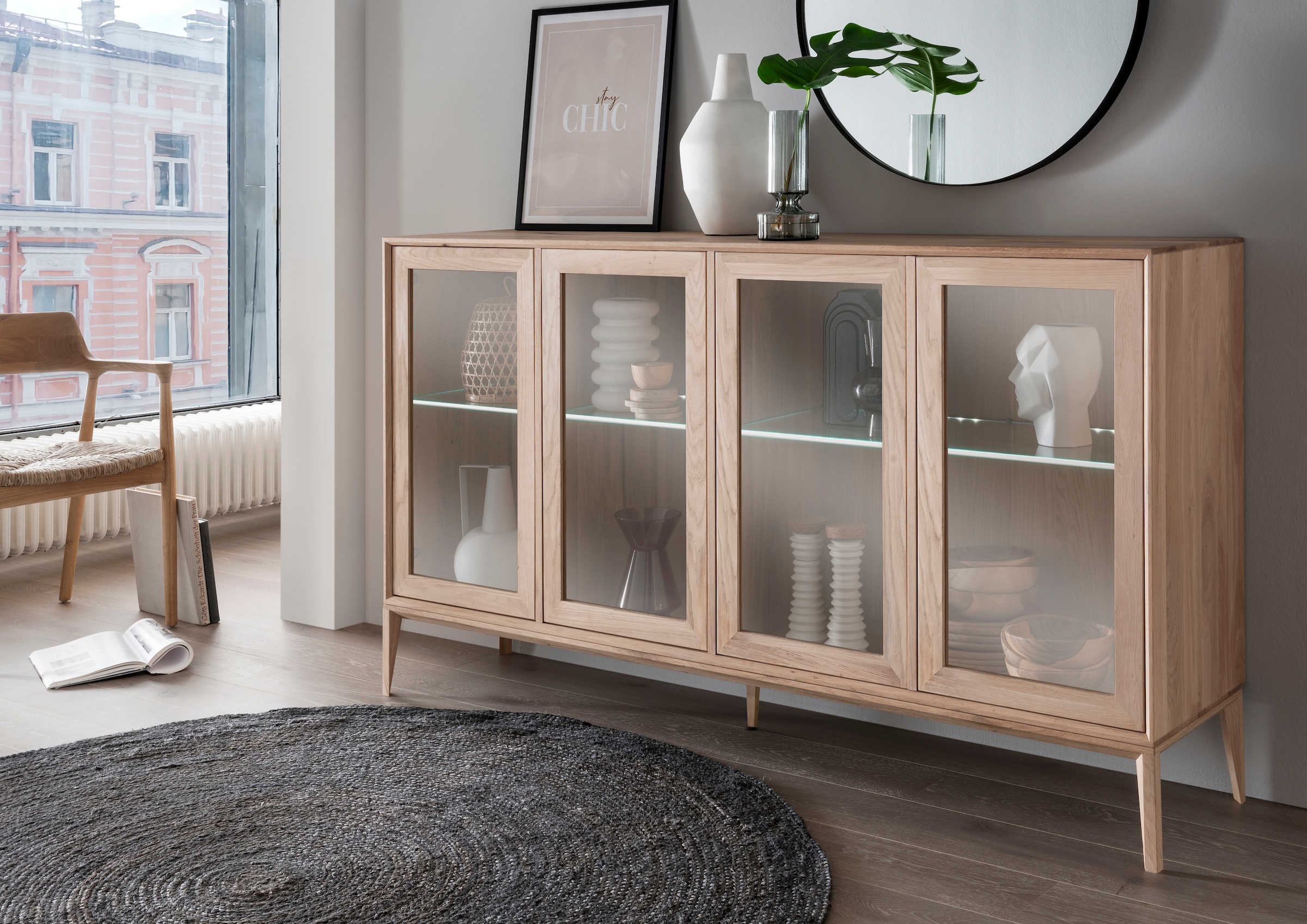 Home affaire Sideboard »Koda« inklusive Beleuchtung, Glasböden verstellbar
