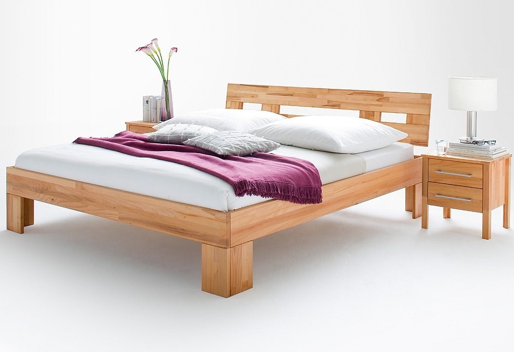 Image of Home affaire Massivholzbett "Modesty I Bett mit robustem Fussgestell in Winkelform" hohe Belastbarkeit: 200kg je Seite, aus massiver Kernbuche, FSC-zertifiziert, viele Breiten zur Auswahl