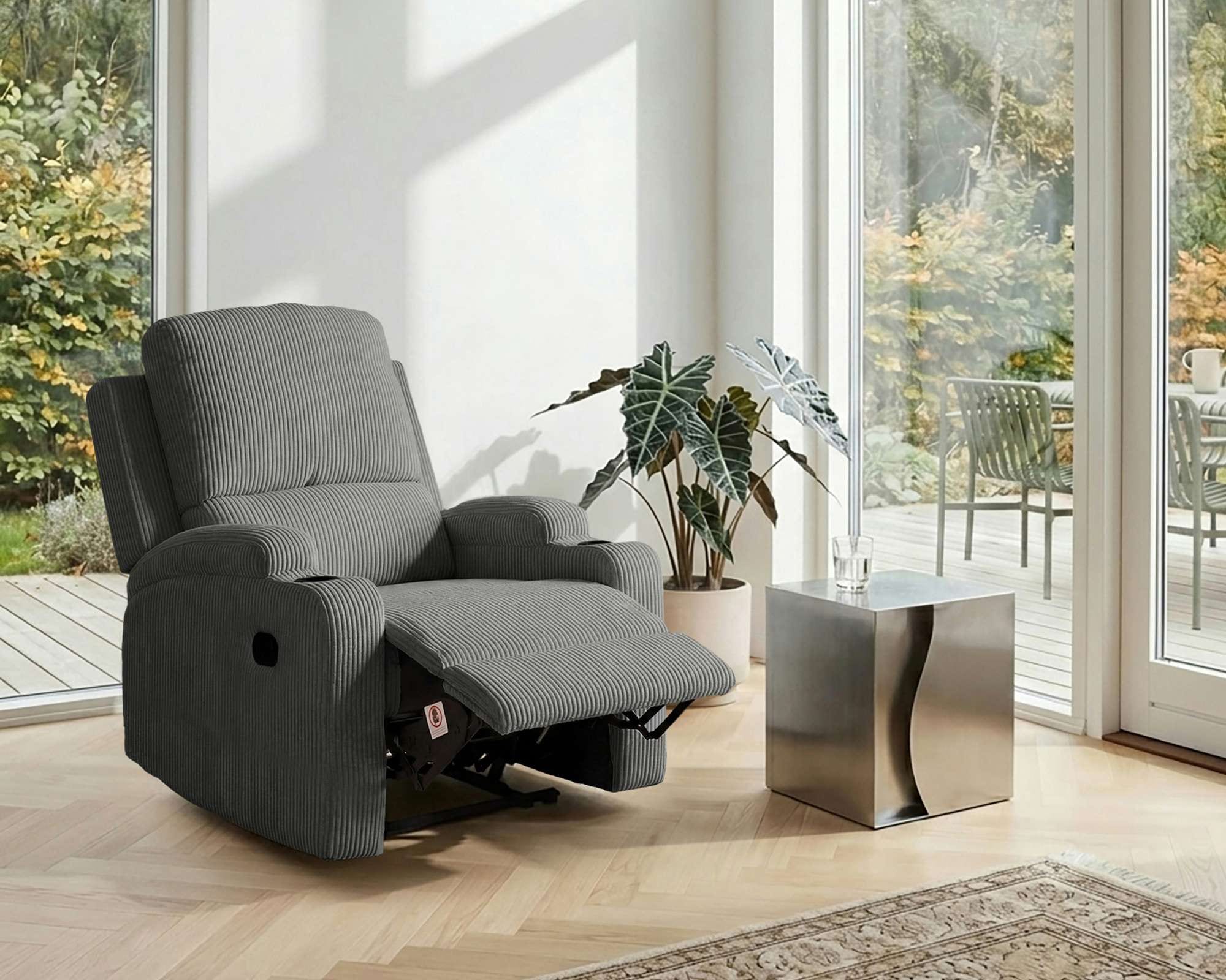 GOODproduct Fauteuil de relaxation »NAPORI Cord, Kinosessel, Multimedia-Sessel« Fauteuil TV avec fonction relaxation manuelle et électrique et porte-boisson