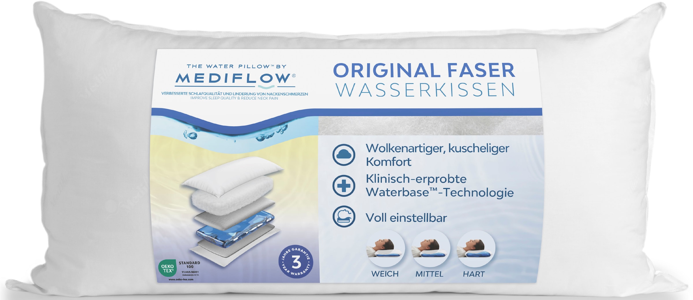 Image of Mediflow Wasserkissen "Kopfkissen Mediflow, individuell anpassbare Füllmenge, Kissen" Kissen in 40x80 cm, Wasserkern mit Stützwirkung, Made in Germany
