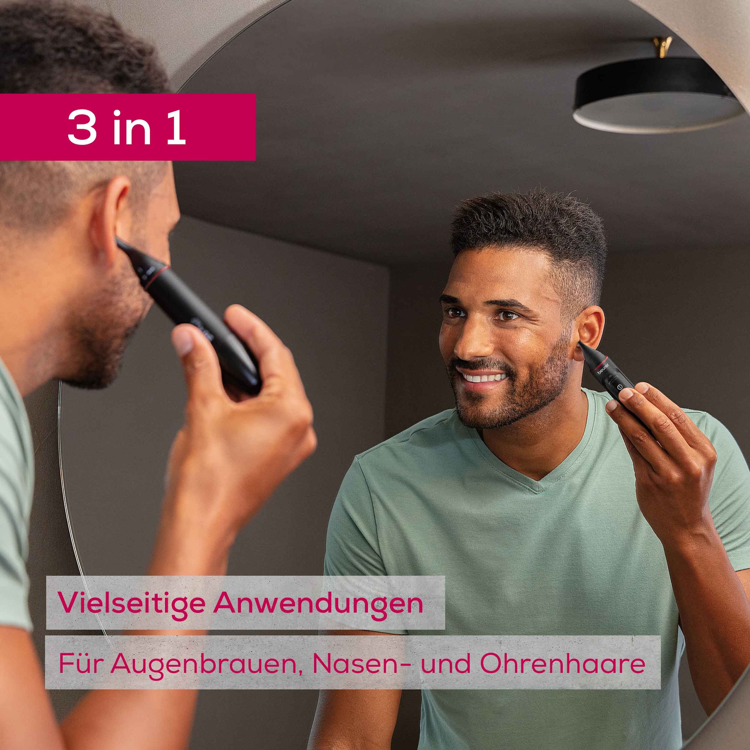 BEURER Tondeuse pour nez et oreilles »MN3X, Präzisionstrimmer für Augenbrauen, Nasen- sowie Ohrhaare« 3 Aufsätze Mit 2 Aufsätzen und extra Kammaufsatz mit 3 und 6 mm