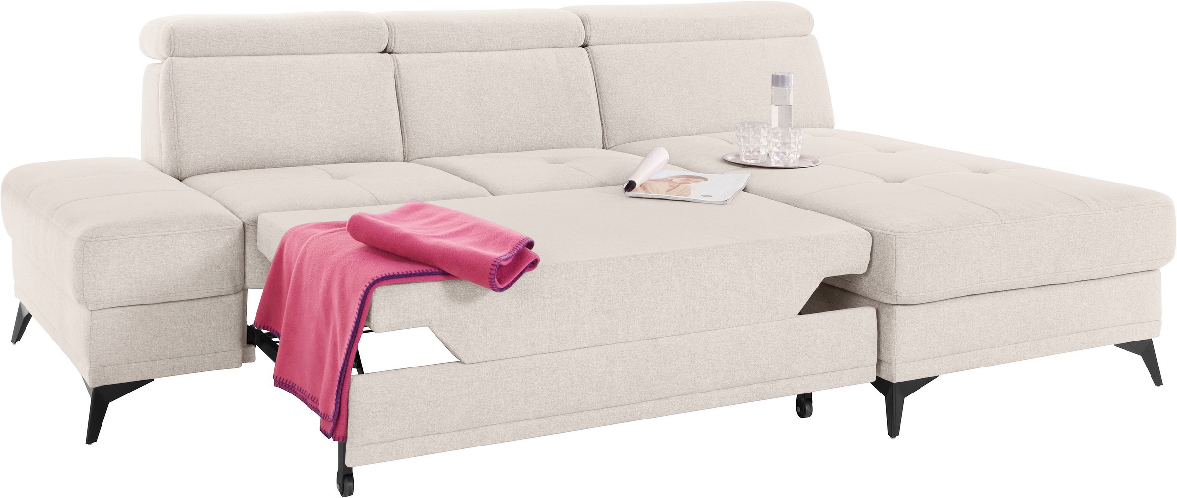 INOSIGN Ecksofa »Cardiz L-Form«, inkl.Kopfteilverstellung und Federkern wahlweise mit Bettfunktion