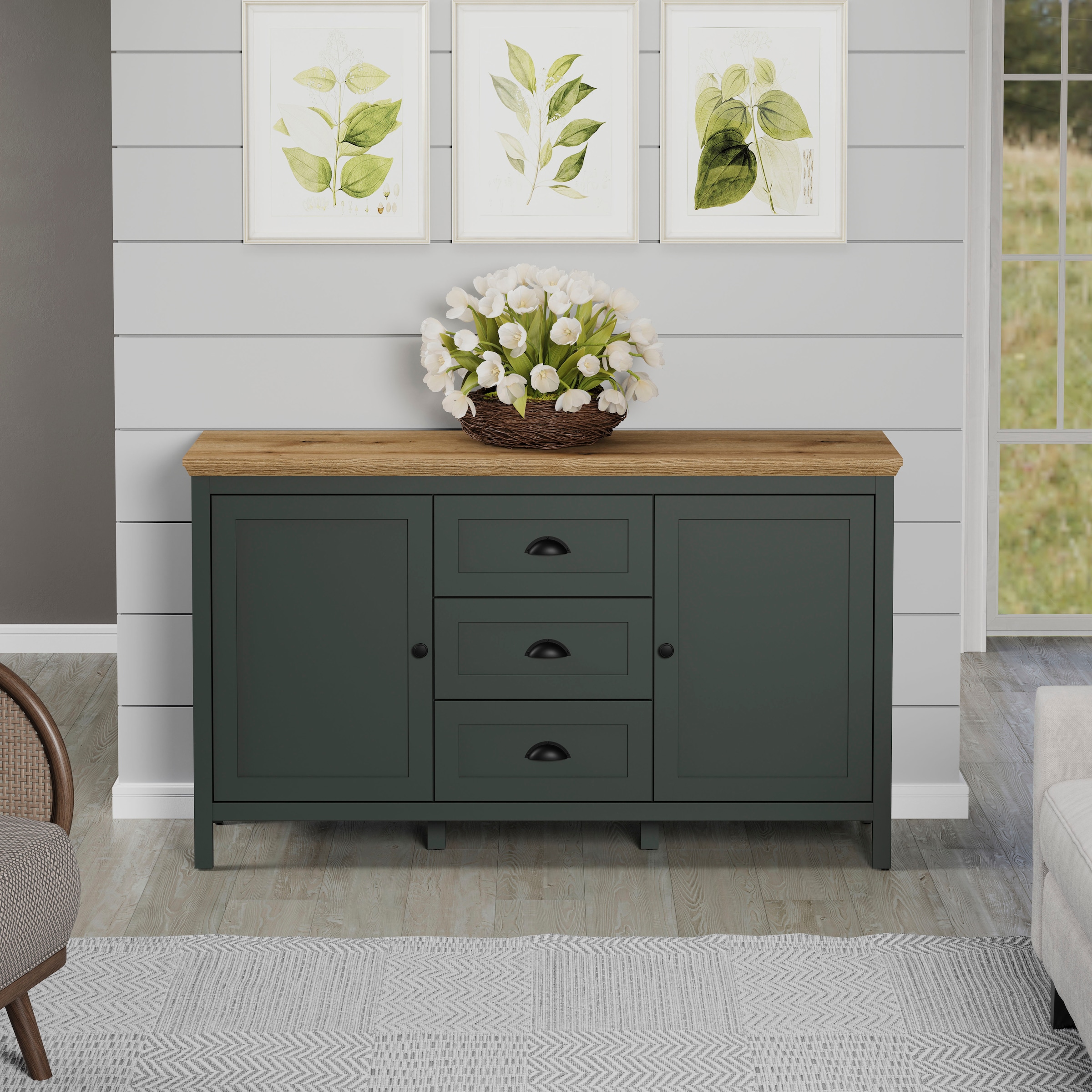 Home affaire Sideboard »Vienna«, (1 St.), Kommode im Landhausstil mit 3 Vollauszug-Schubladen und 4 Fächer