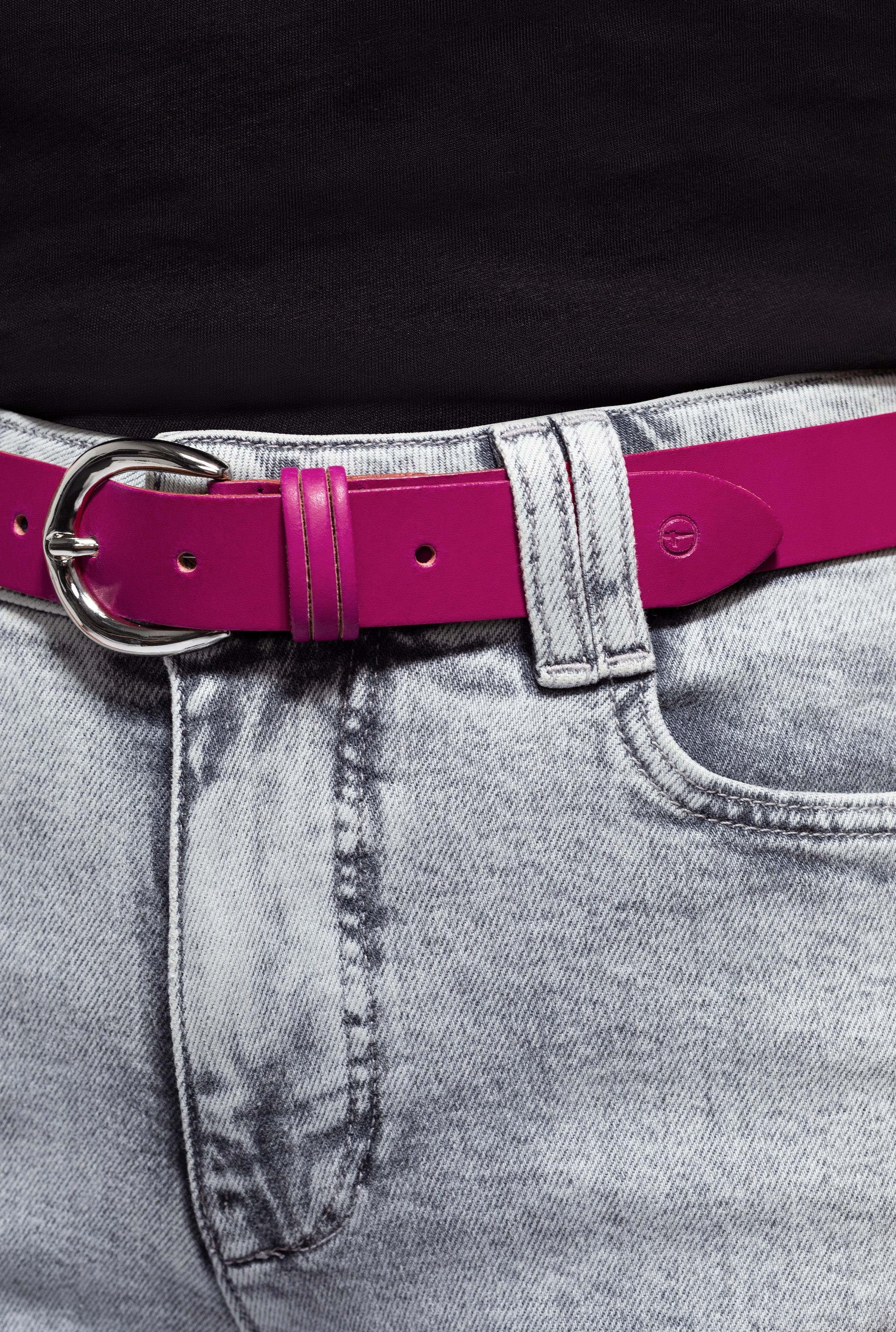 Tamaris Ceinture en cuir »"Clara Silver"« avec boucle brillante argentée, uni, 3 cm de large
