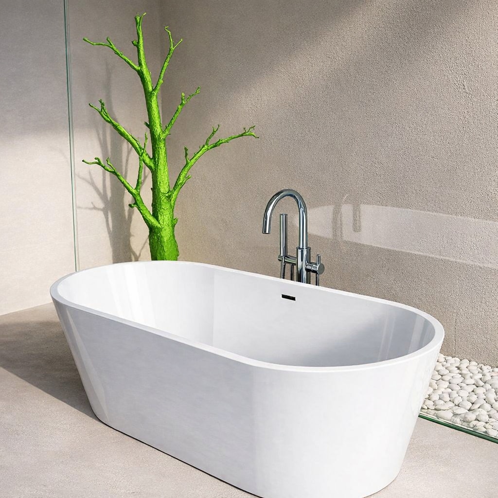 welltime Badewanne »Tavira« Höhe 60 cm mit Ablaufstöpsel | verstellbare Füsse | Überlauf Freistehend, (170x74x60 (LxBxH), Sanitäracryl, mit Pop Up Ventil