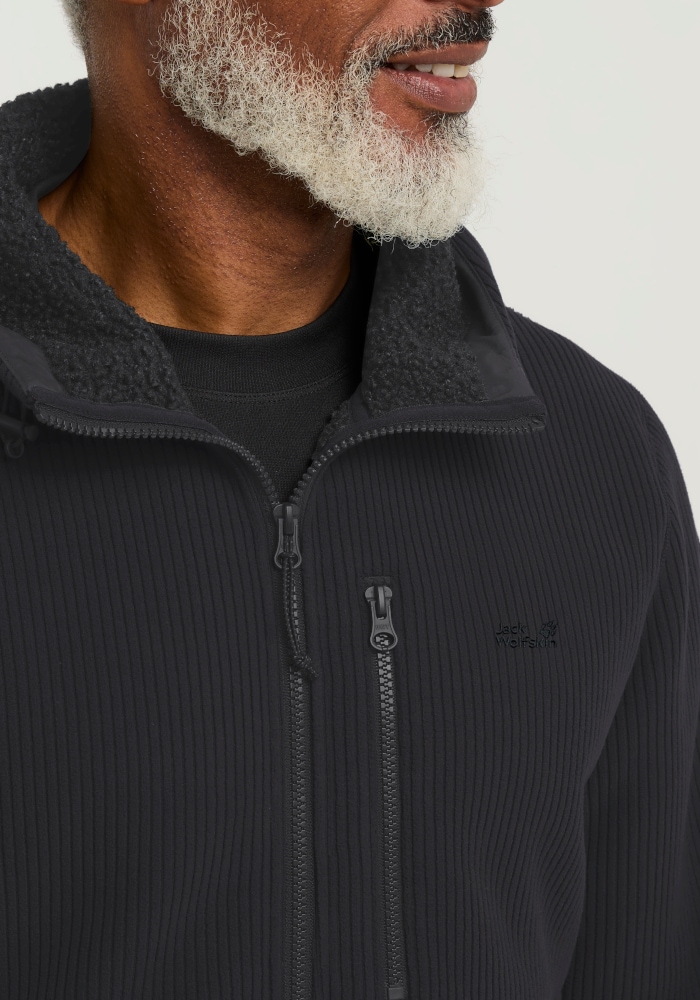 Jack Wolfskin Veste polaire »LAKE RIDGE HOODED JKT M« avec capuche coupe-vent, col montant