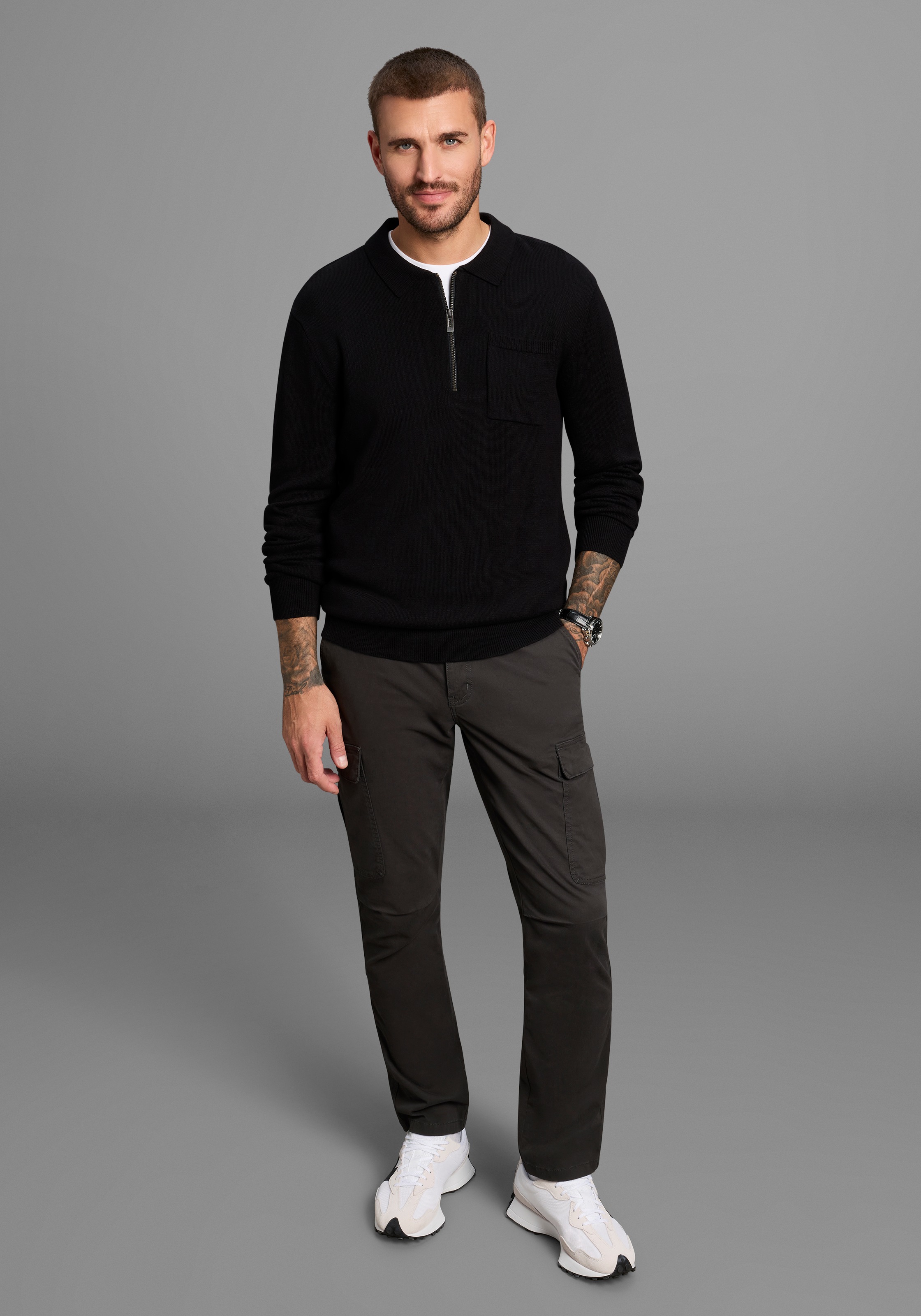 Bruno Banani Polokragenpullover, mit Reissverschluss und Brusttasche
