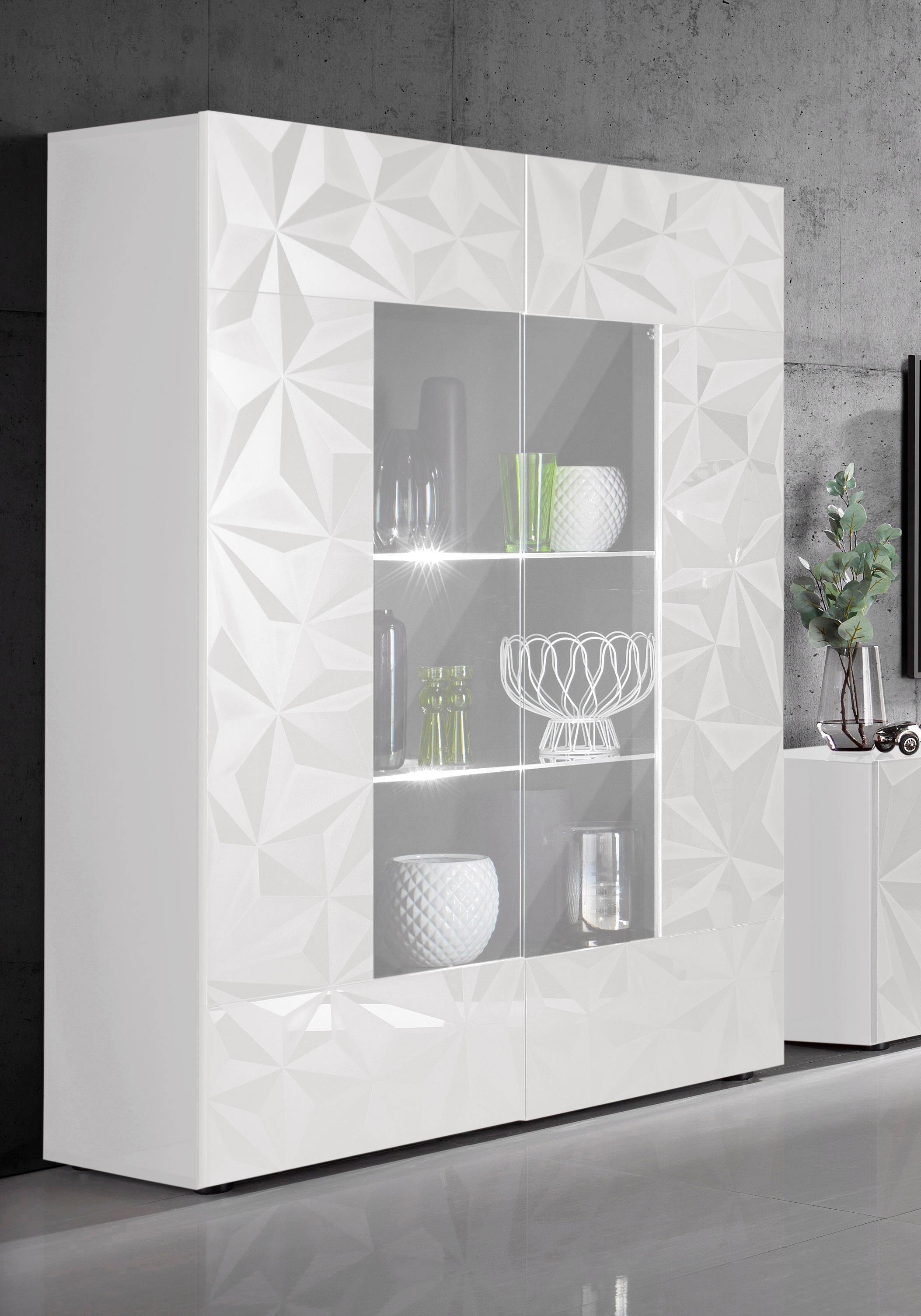 Image of Home affaire Vitrine "Prisma Höhe 166 cm, Breite 121 cm, Stauraumvitrine mit 2 Türen," Standvitrine - Front mit elegantem Siebdruck, grifflos, viel Stauraum