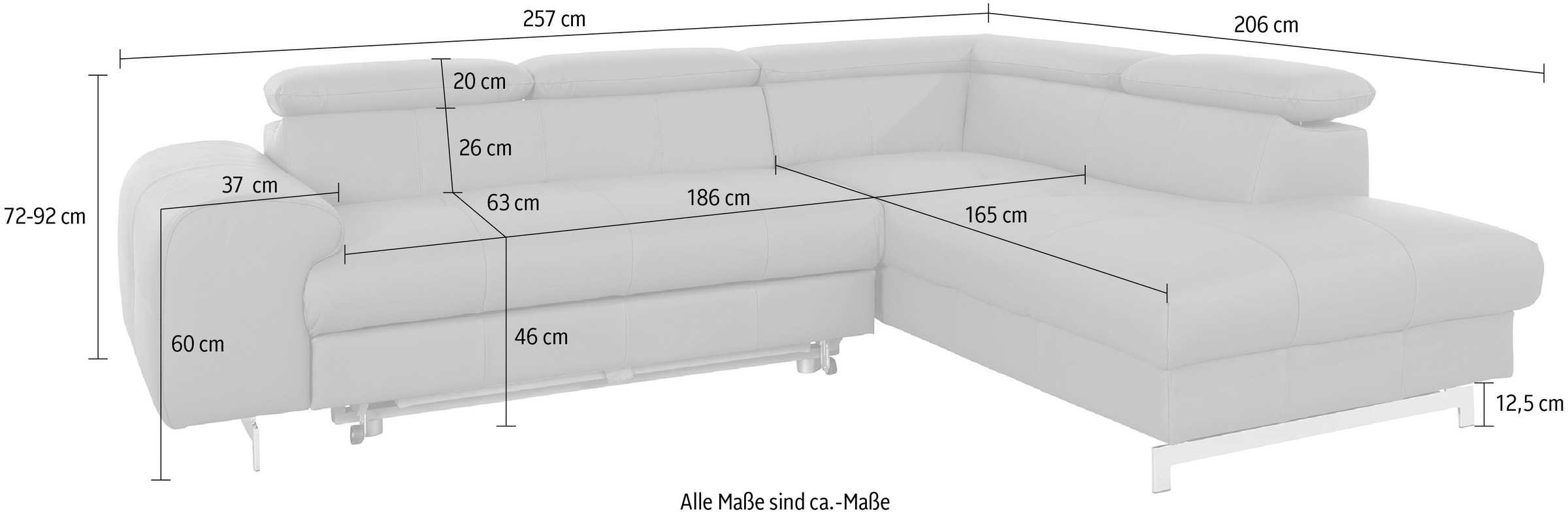 COTTA Ecksofa »Chef L-Form«, mit Kopfteilverstellung, wahlweise mit Bettfunktion