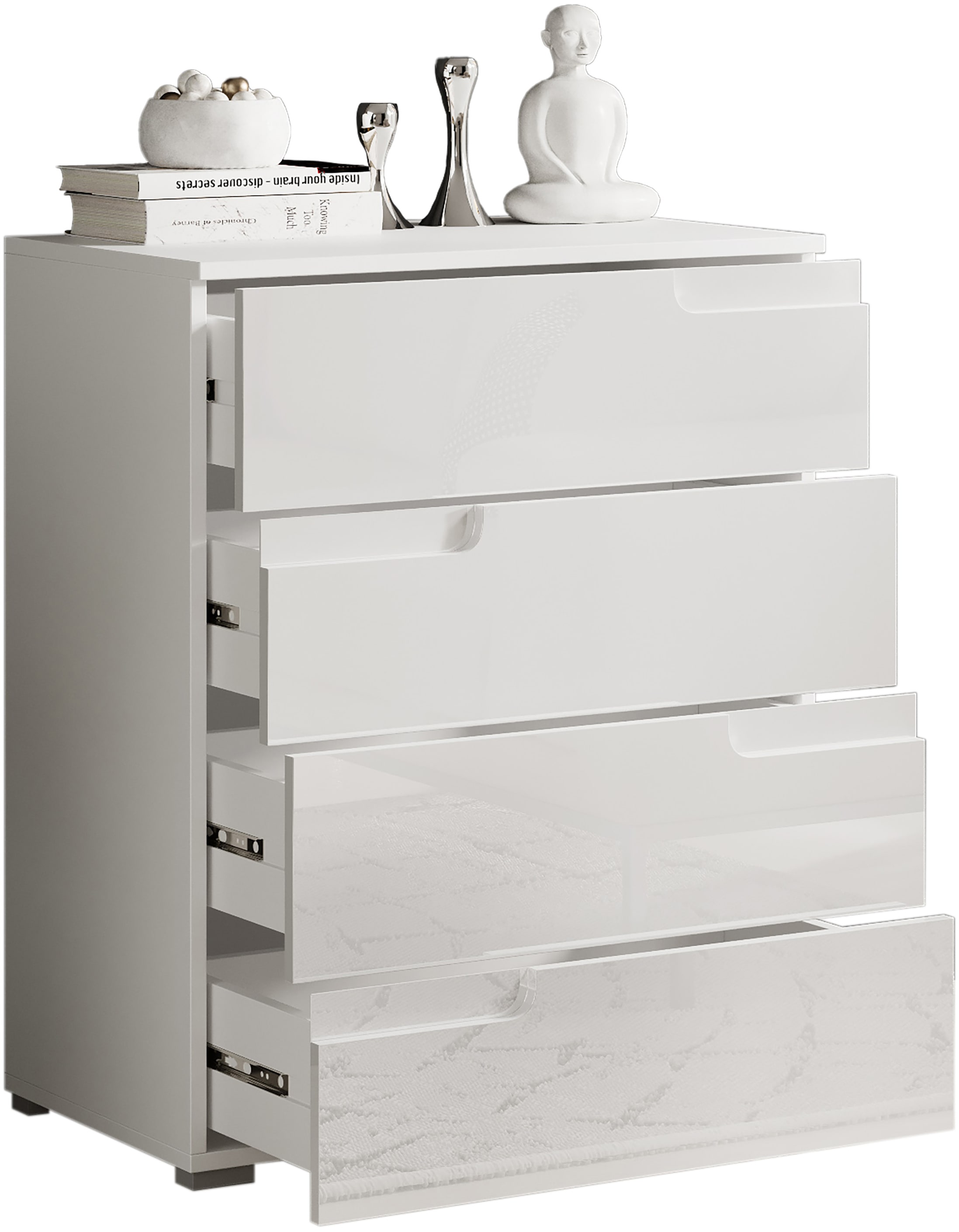 HBZ Kommode »Spice weiss hochglanz, BxHxT 65x80x40 cm«, Kommode mit 4 Schubkästen
