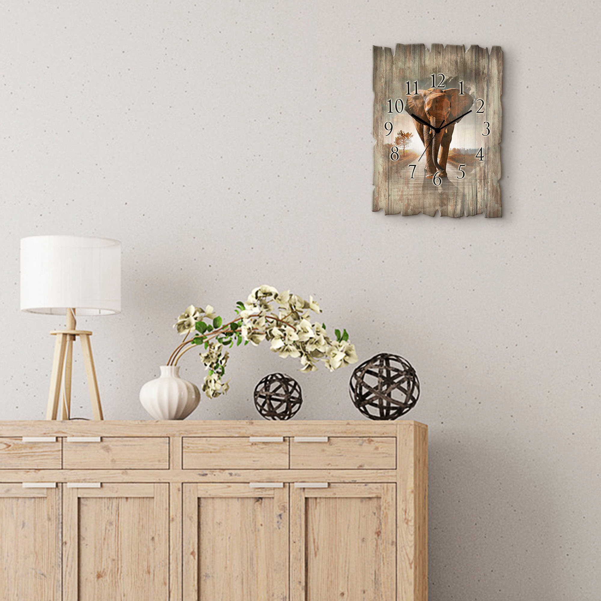 Artland Wanduhr »Ein Elefant läuft auf der Strasse« wahlweise mit Quarz- oder Funkuhrwerk, lautlos ohne Tickgeräusche