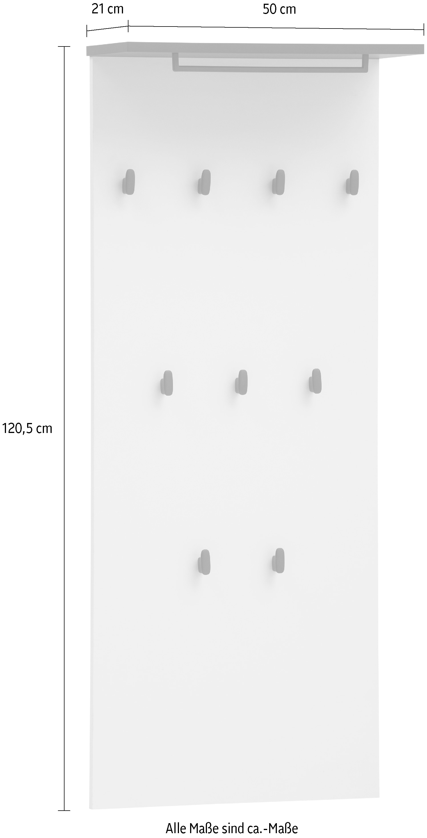 Schildmeyer Garderobenpaneel »Edda, Breite 50 cm, mit 9 Kleiderhaken und praktischer Ablage« Made in Germany