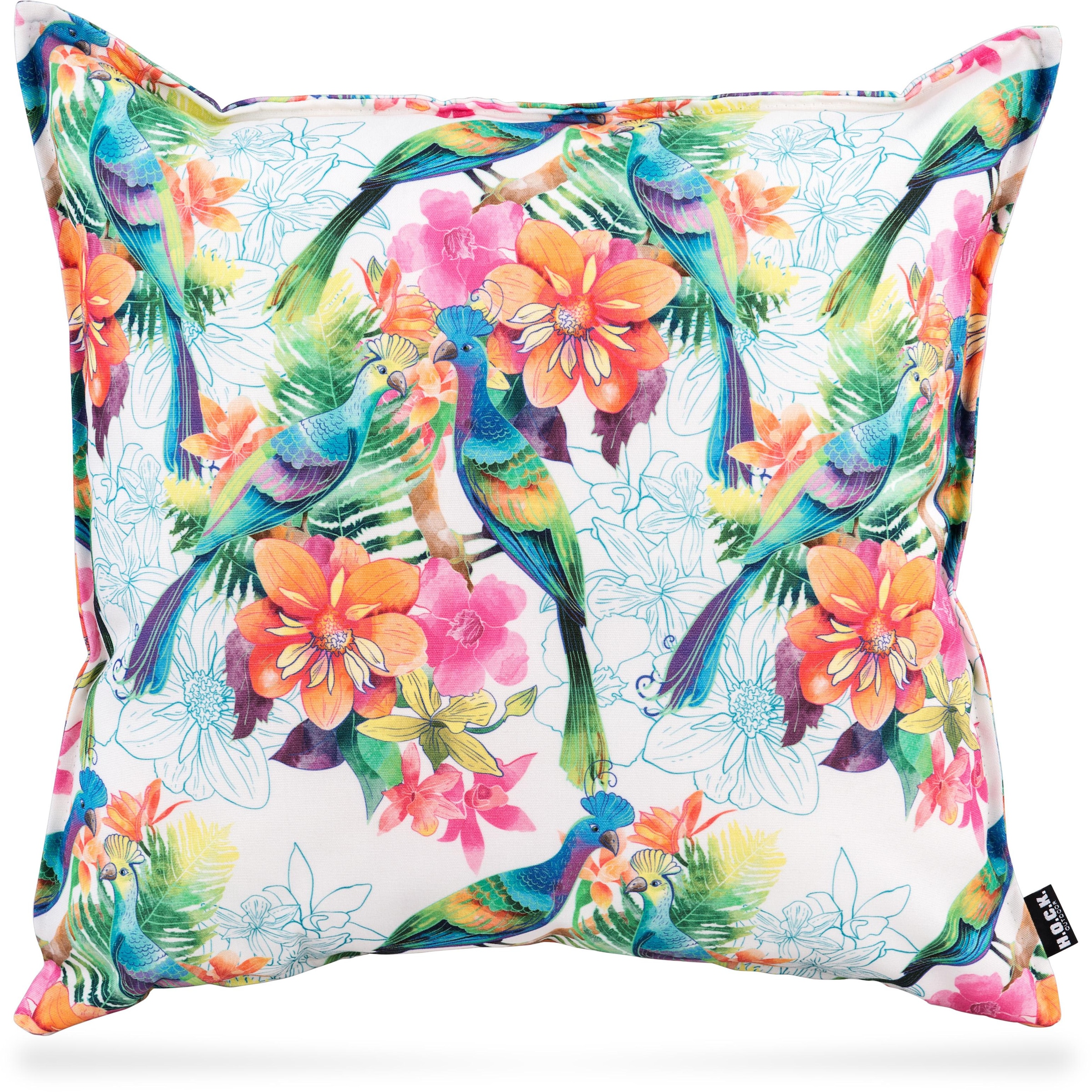 Image of H.O.C.K. Dekokissen "Paradise 1" mit Vögeln und Blumen, Kissenhülle mit Füllung, 1 Stück