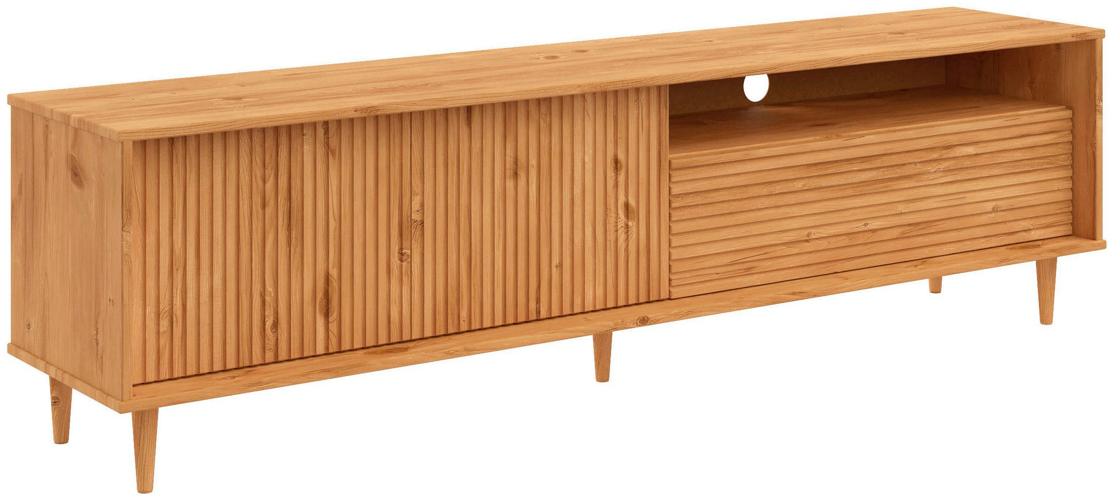 GOODproduct Table basse »Malmedy  Front mit gefrästen Rillen« meuble TV en pin massif, push-to-open, largeur 180 cm