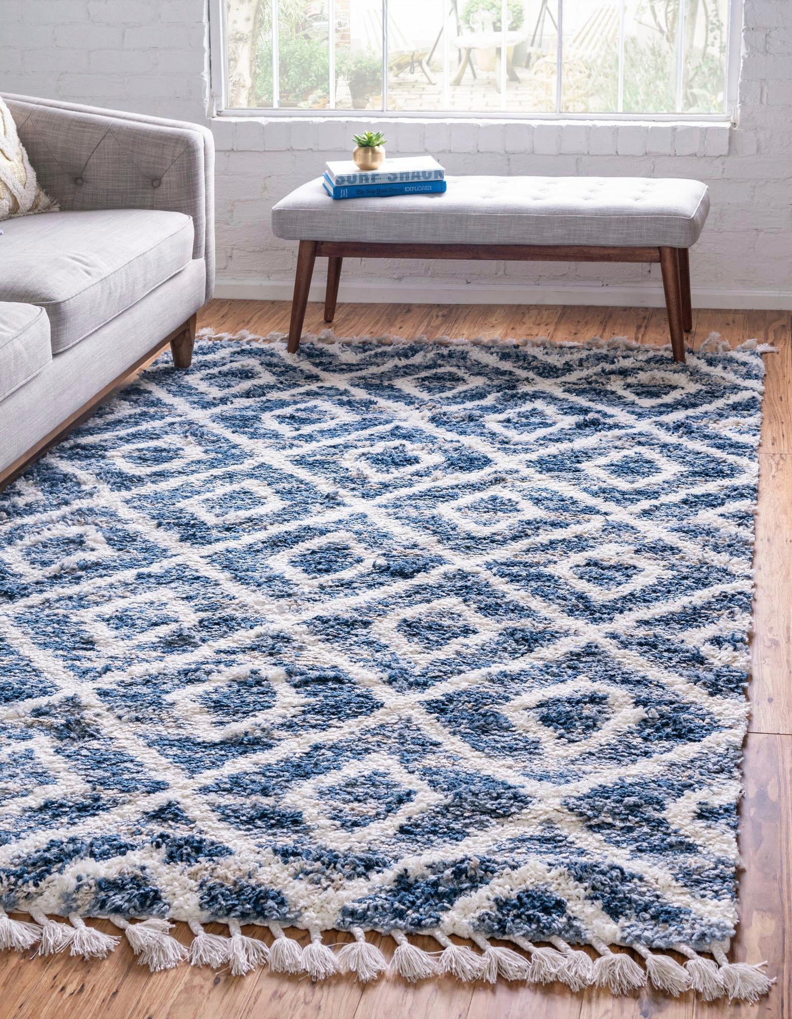 Image of Myflair Möbel & Accessoires Hochflor-Teppich "Top Shag, LAGERRÄUMUNG" rechteckig 32 mm Höhe gewebt, Rauten Design, melierte Optik, weich & kuschelig, mit Fransen