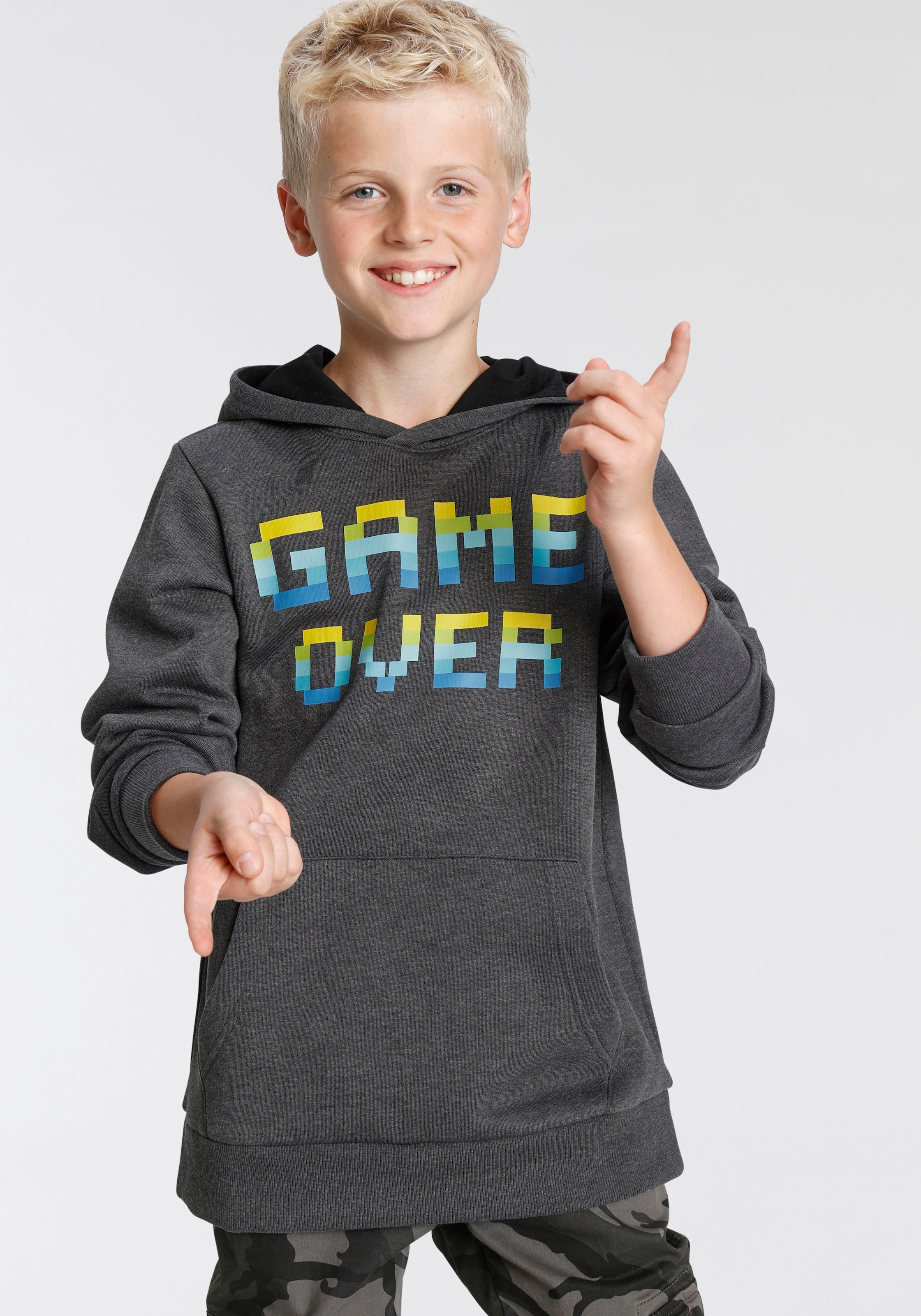 KIDSWORLD Kapuzensweatshirt »GAME OVER«, in melierter Qualität, Spruch