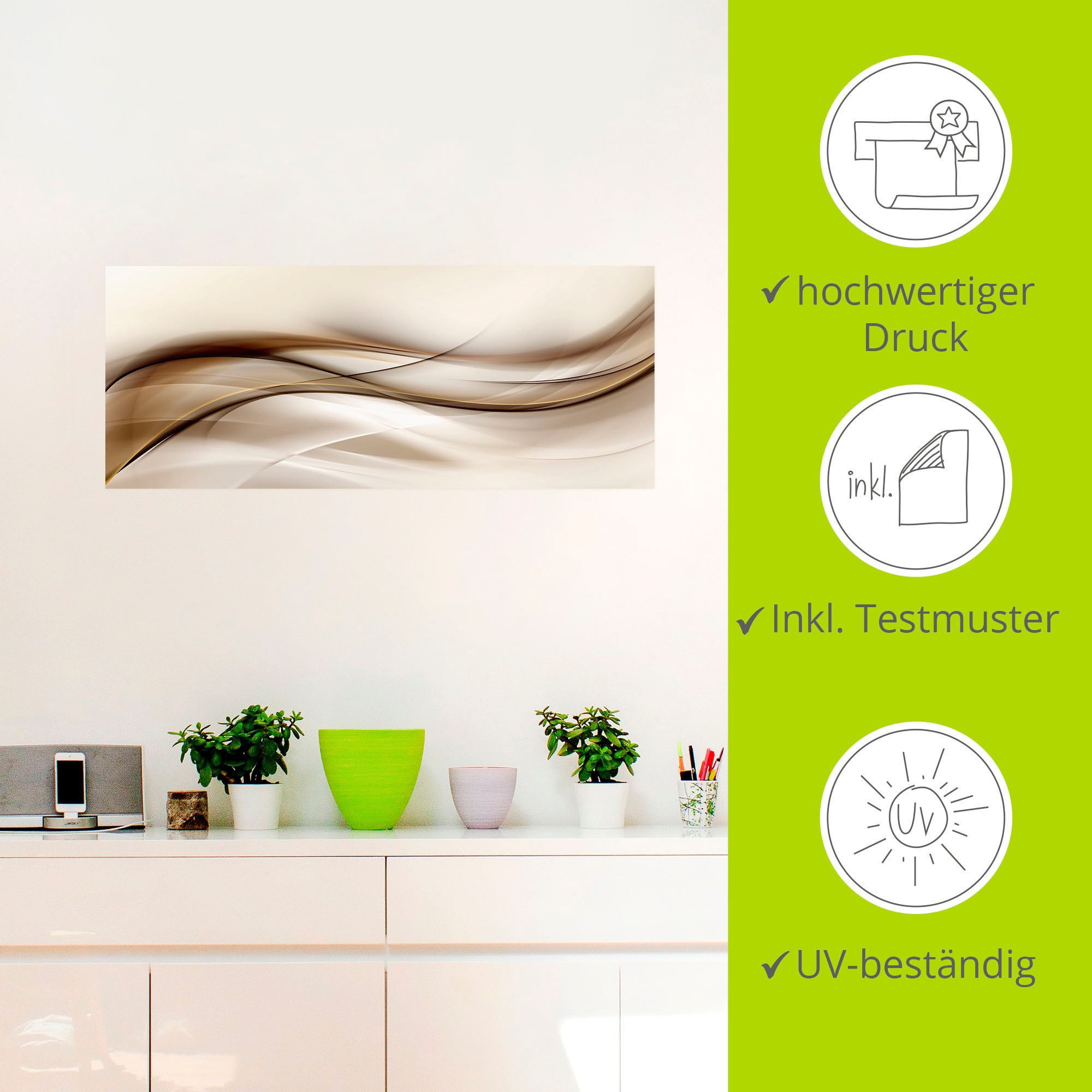 Artland Wandbild »Braune abstrakte Welle«, Muster, (1 St.), als Alubild, Outdoorbild, Leinwandbild, Poster, Wandaufkleber